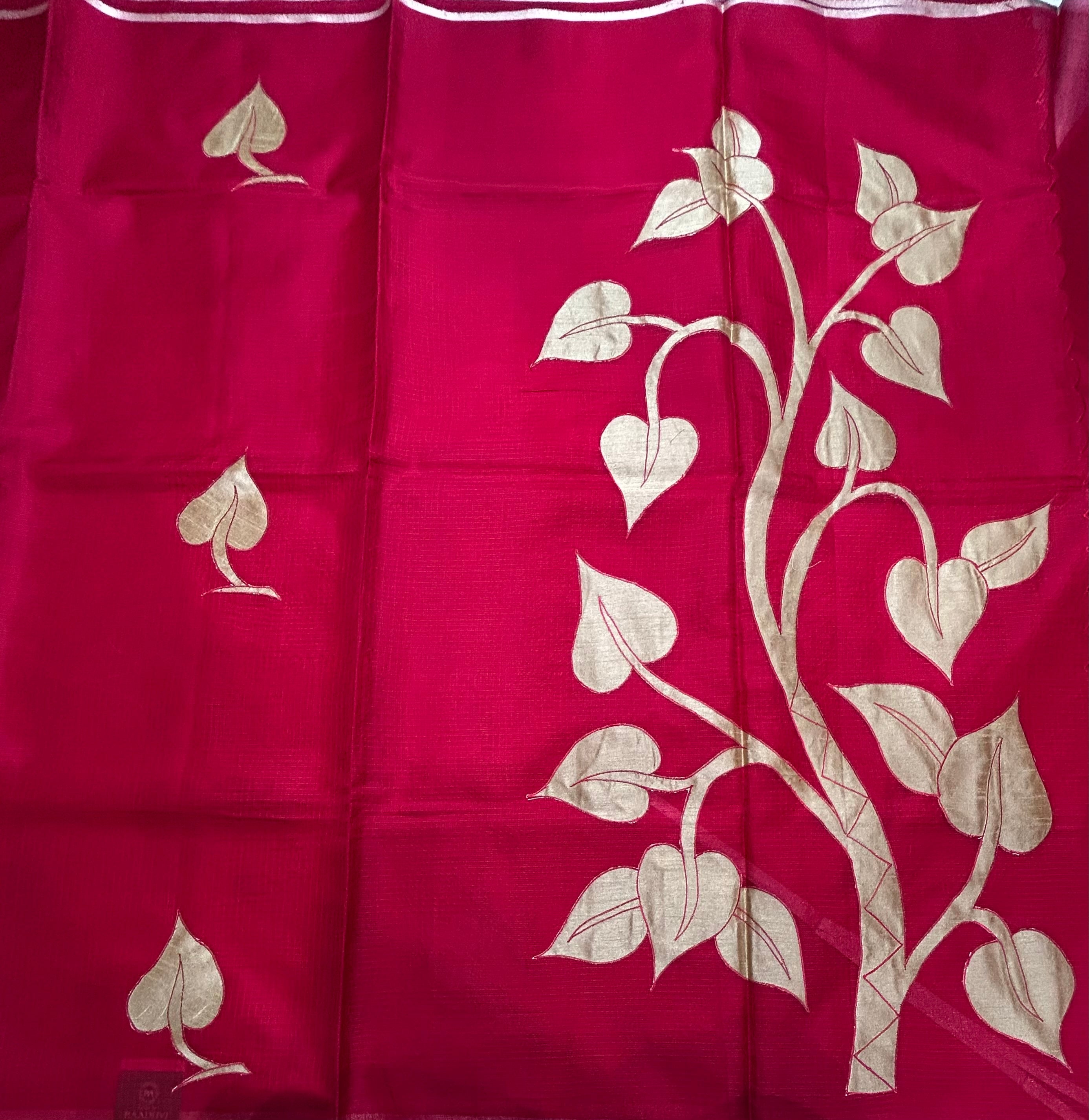 Red 2 kota checks appliqué work 106 saree