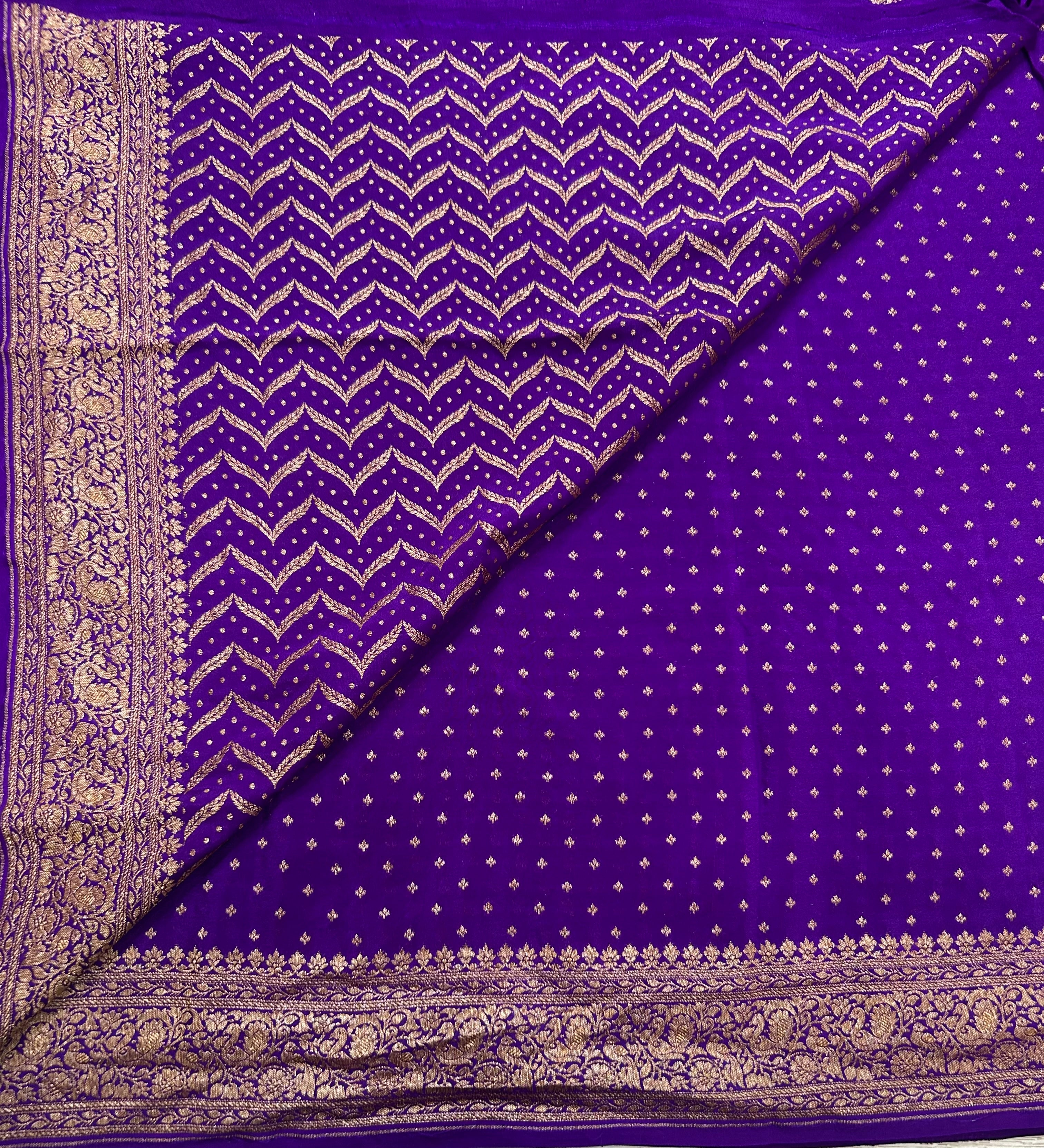 Purple small Butta pure Benarasi crepe 106 saree