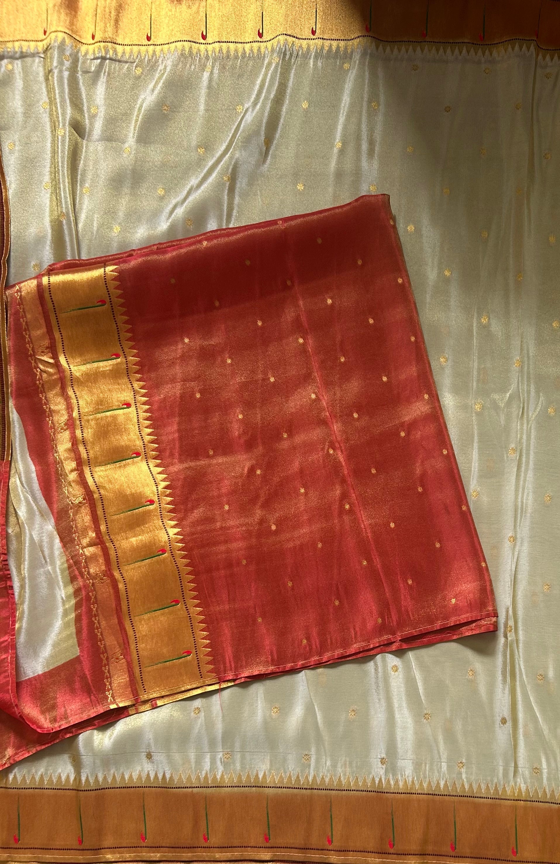 Cream small Butta tissue Paithani border 104 saree