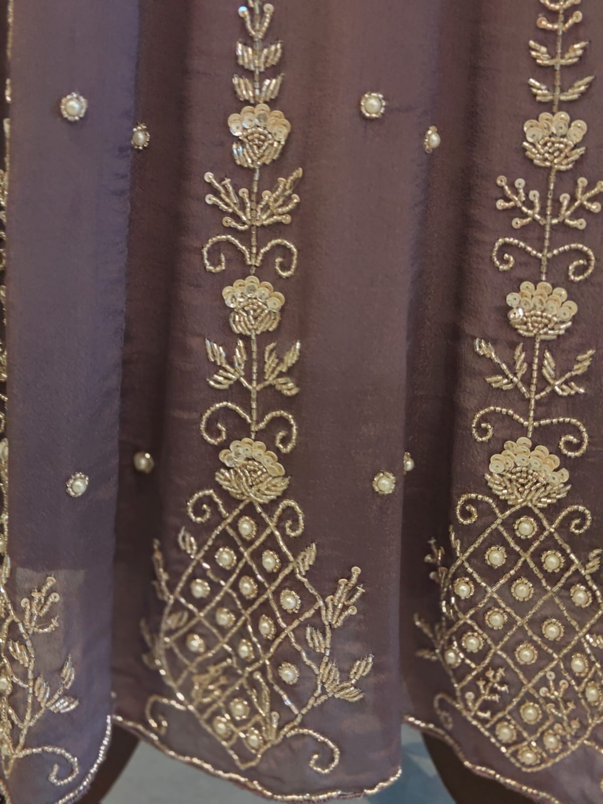 Purple Anarkali chinnon handwork party ware Kurtha 567