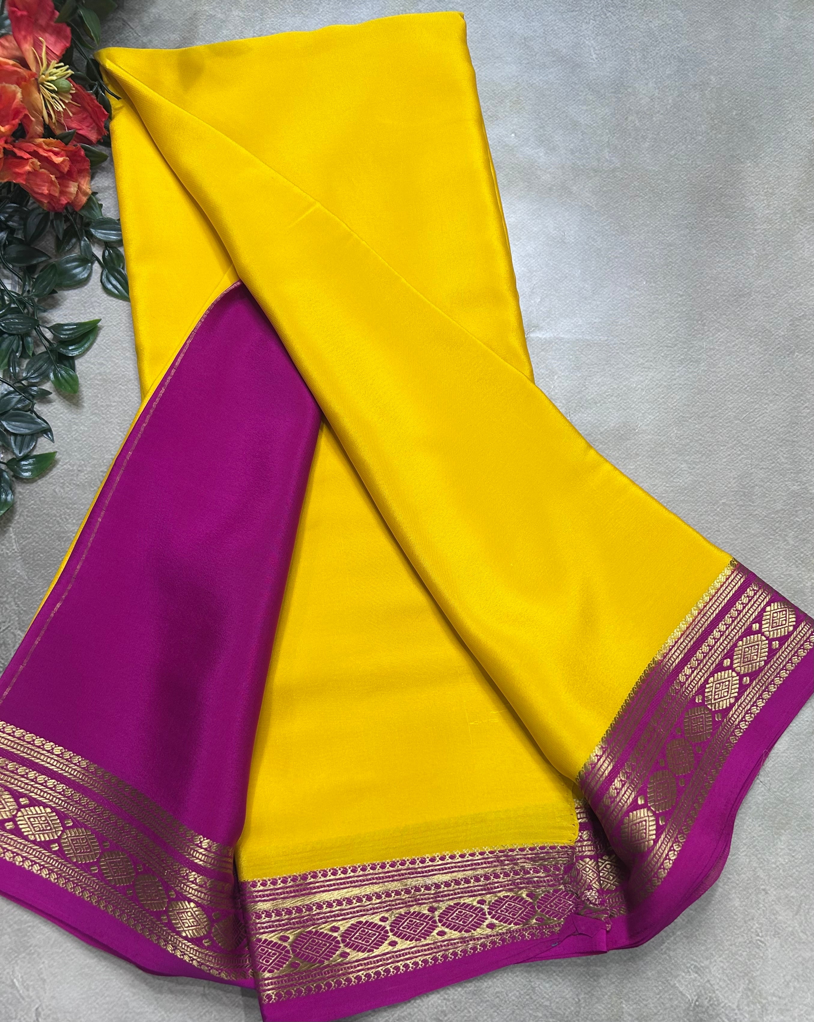 Yellow small border pure mysore silk saree(YMS106)