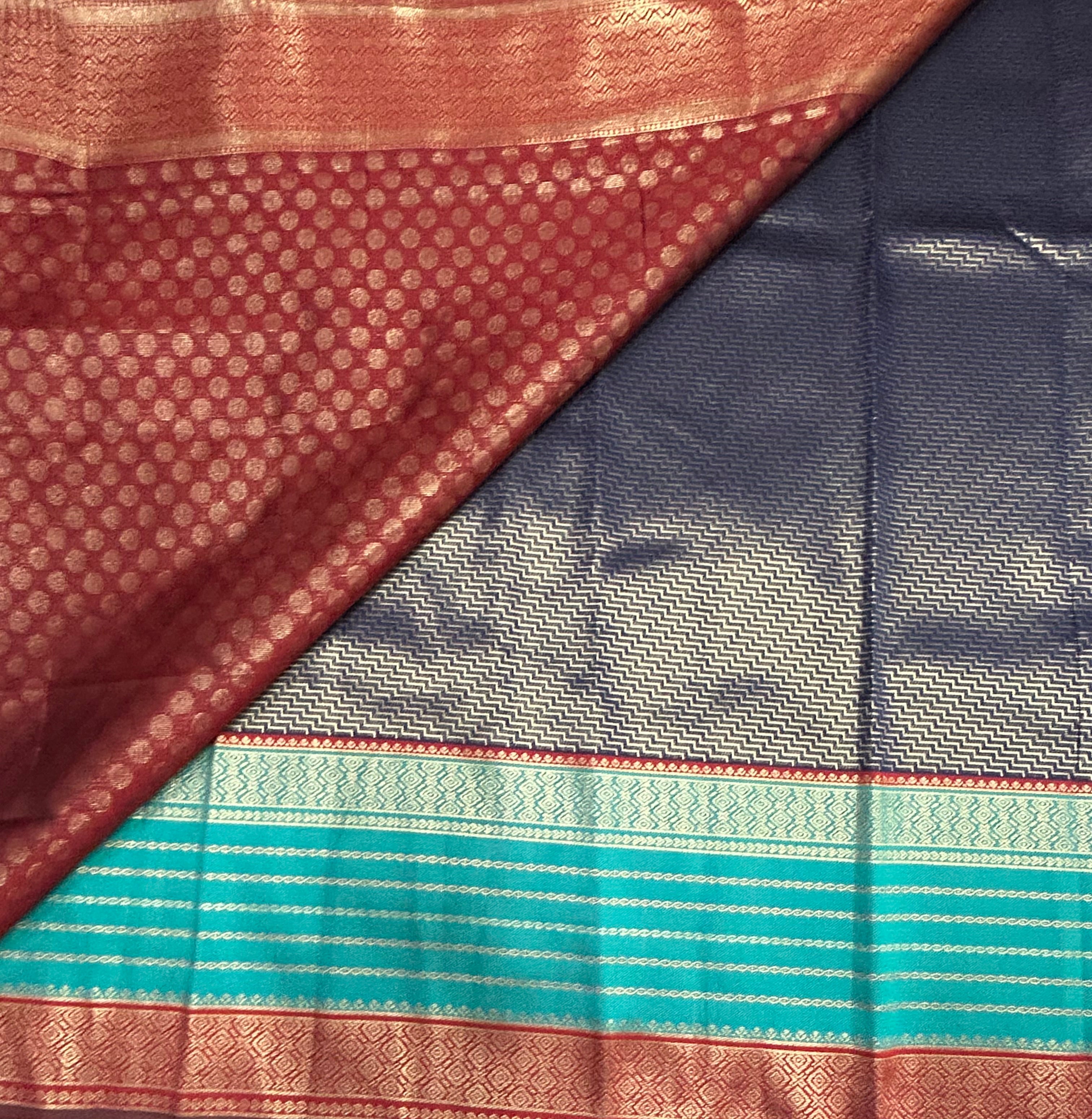 Navy blue small checks semi Silk Saree