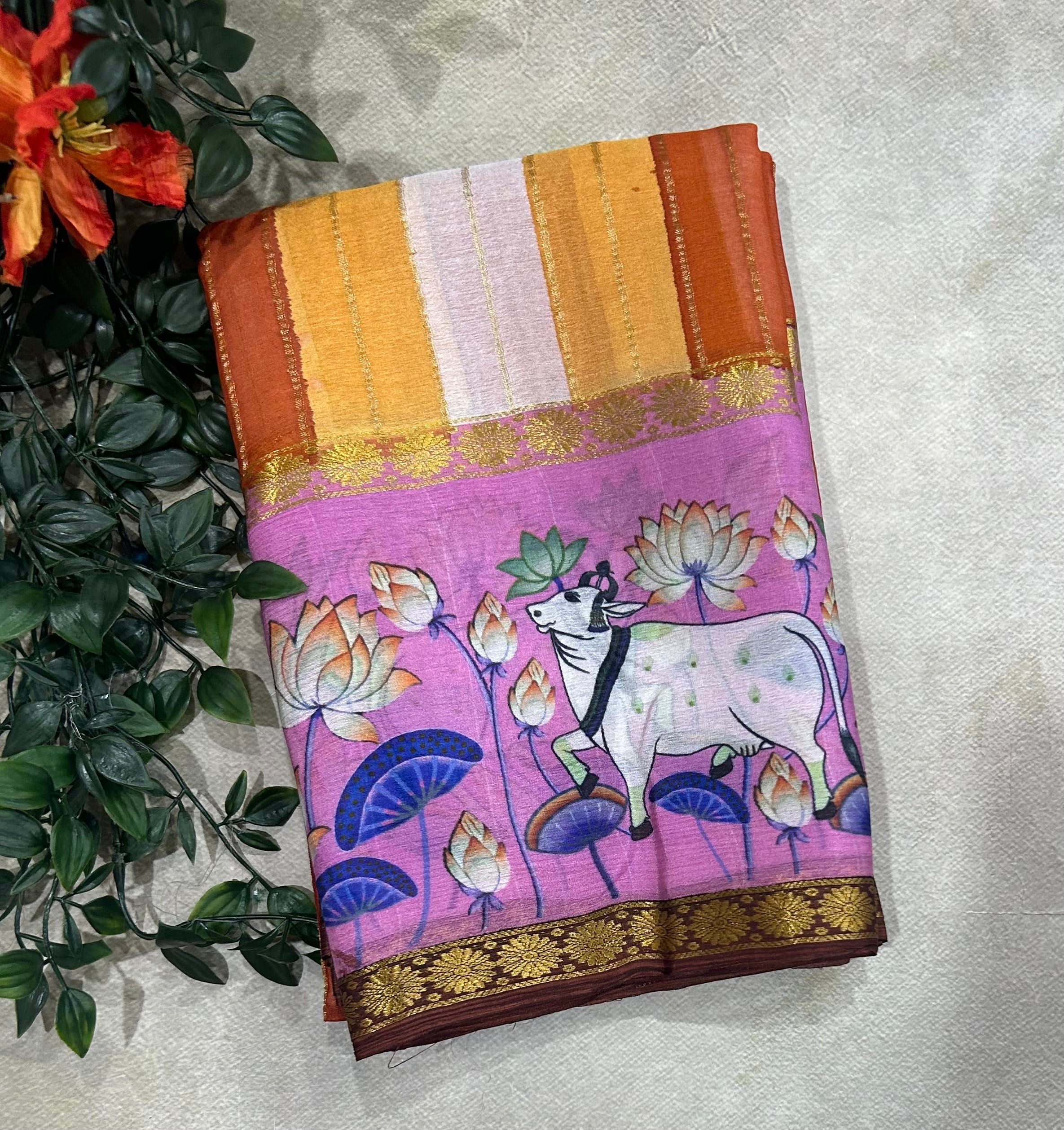 Rankart kalamkari border pure wrinkle 103 crepe silk saree