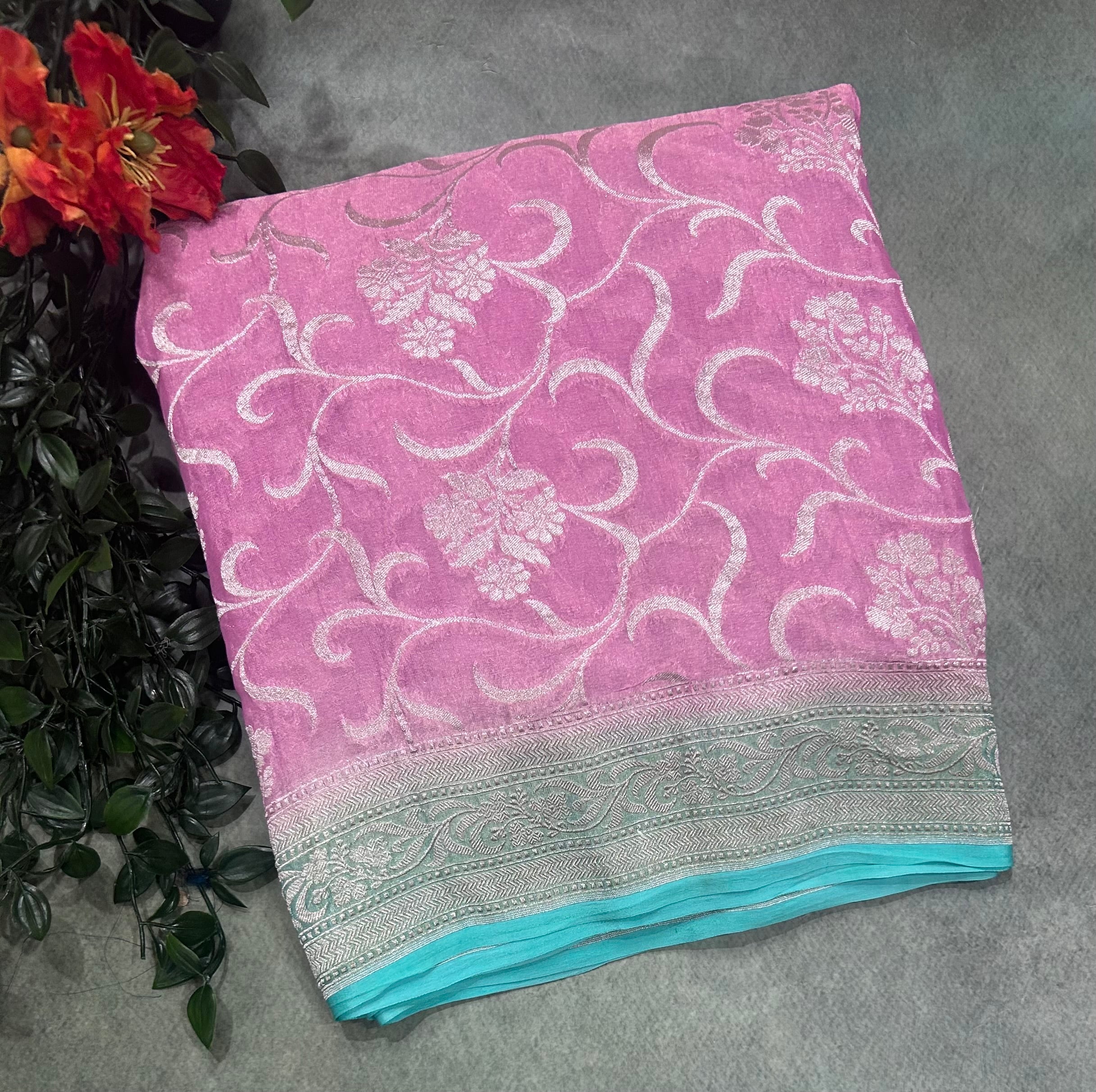 Light pink brocade Jaal pattern pure georgette-106 saree