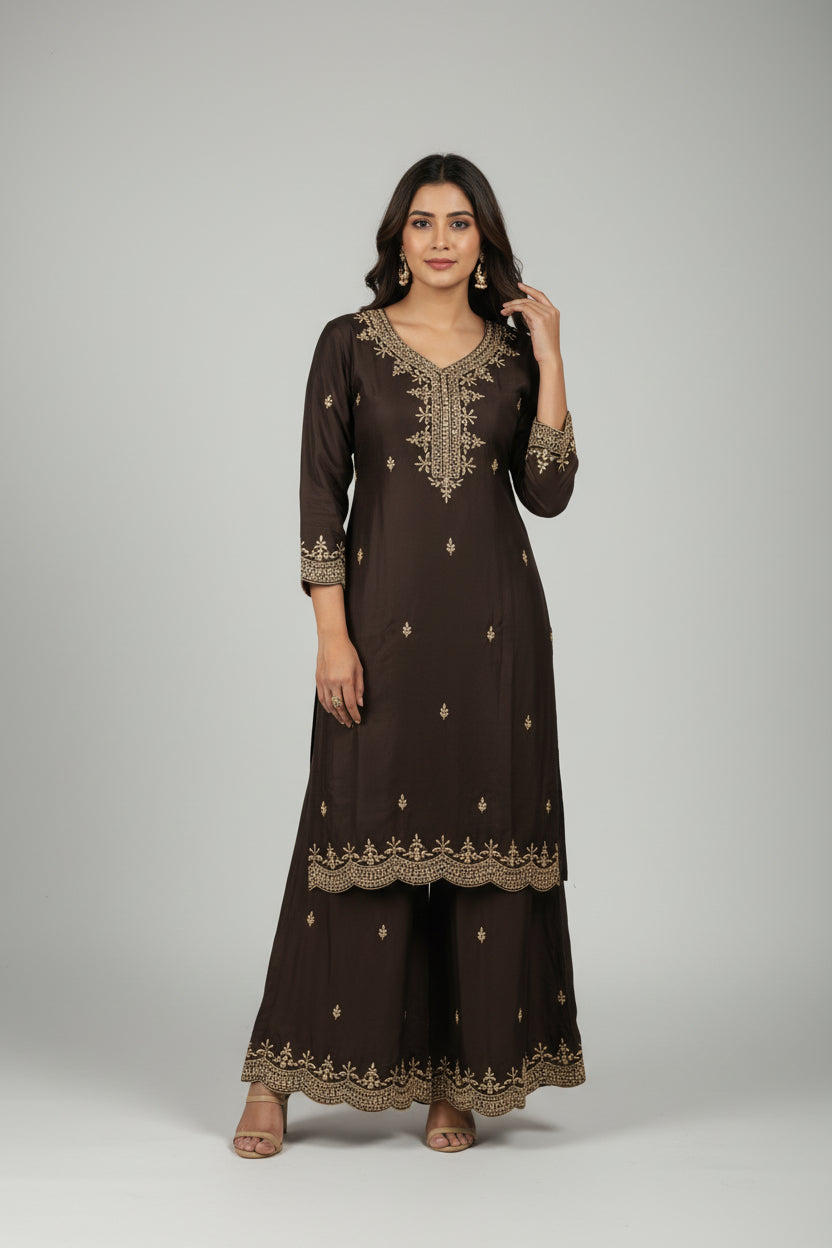 Black Satin Crepe Embroidery Sharara Kurtha 301