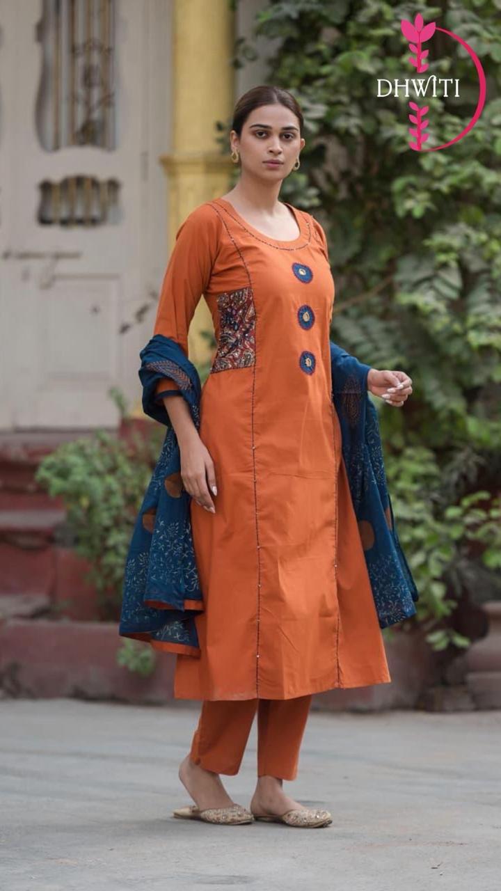 Orange modul silk boutique aplique Kurtha 525