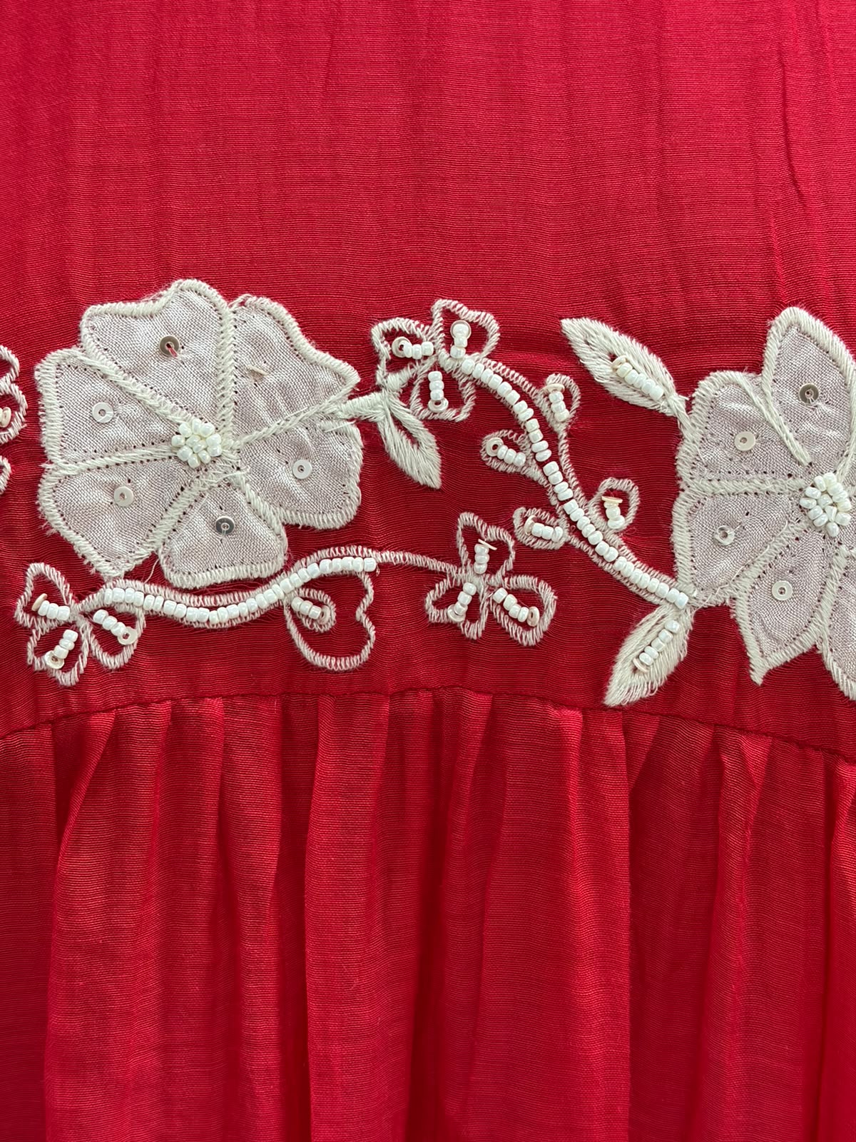 Red Mul Chanderi Thread Embroidery A Line Kurtha 898