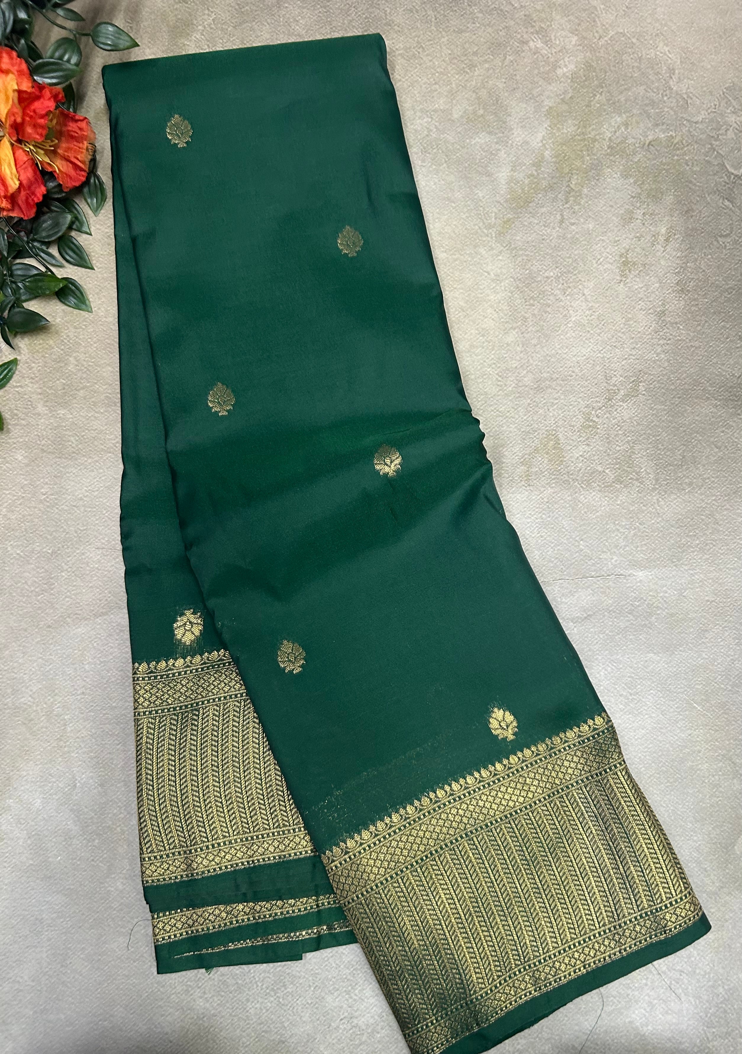 Bottle green small border semi Kanchi-105 saree