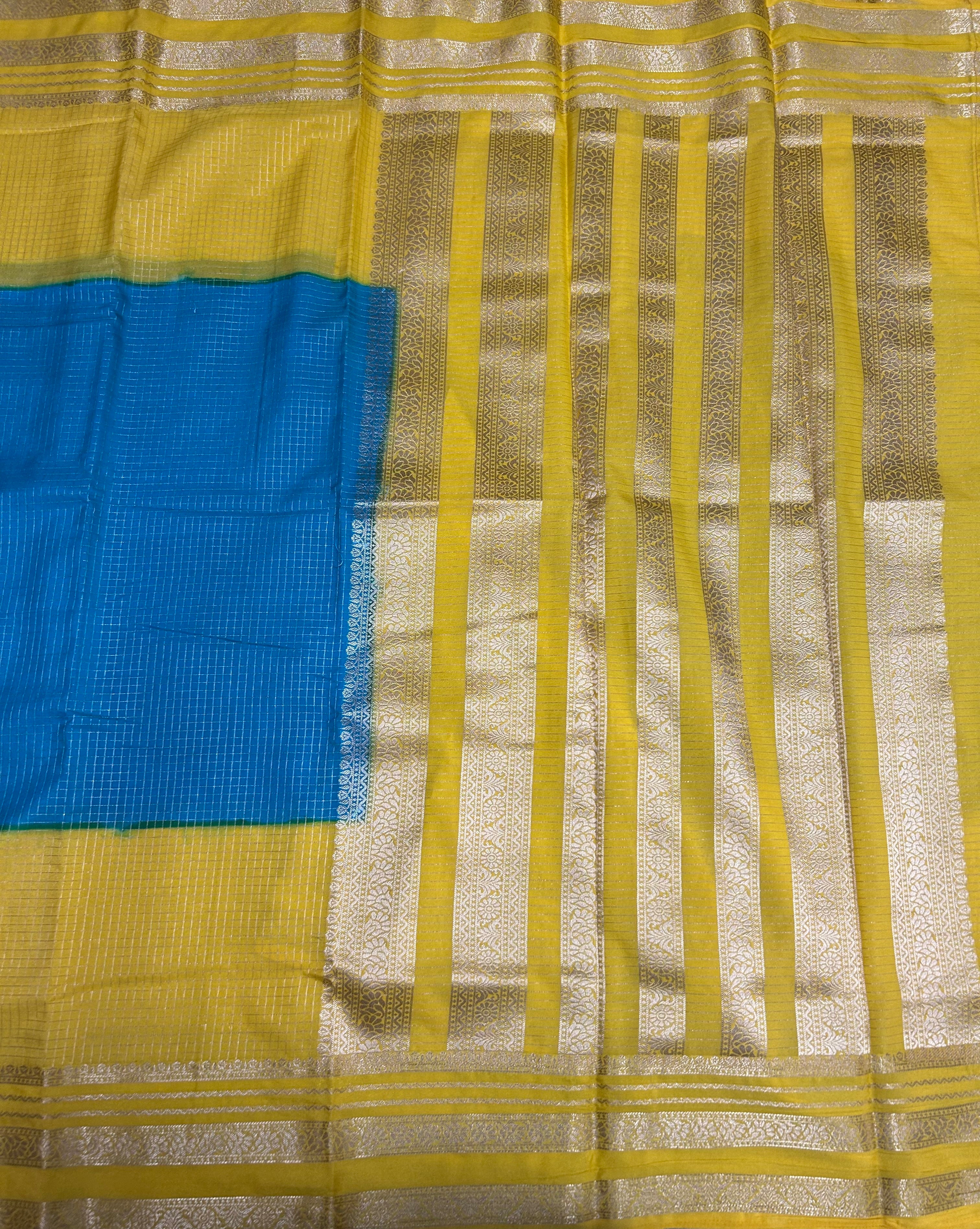 2D small checks semi Mysore Silk Saree