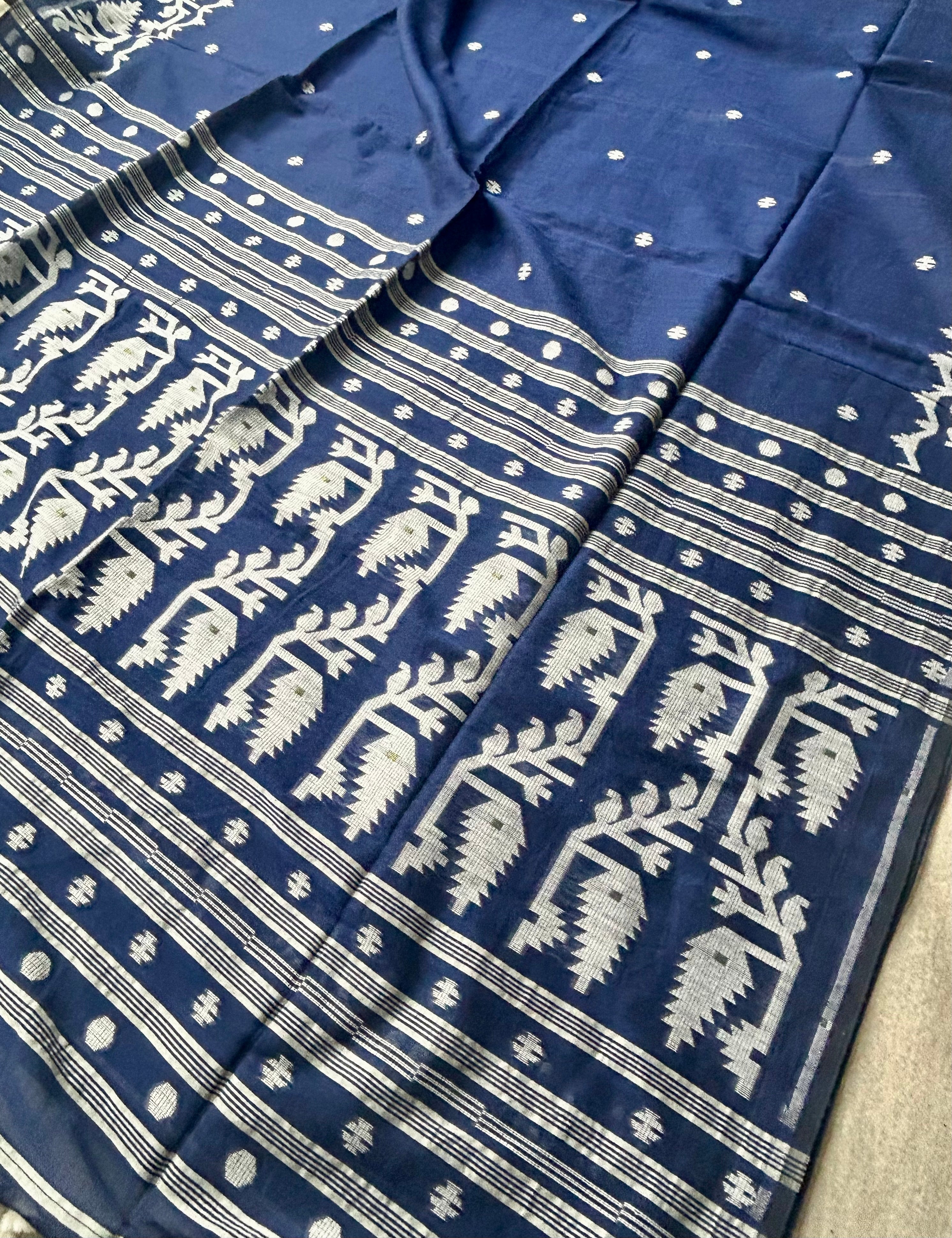 Navy blue pure cotton 103 jamdani saree