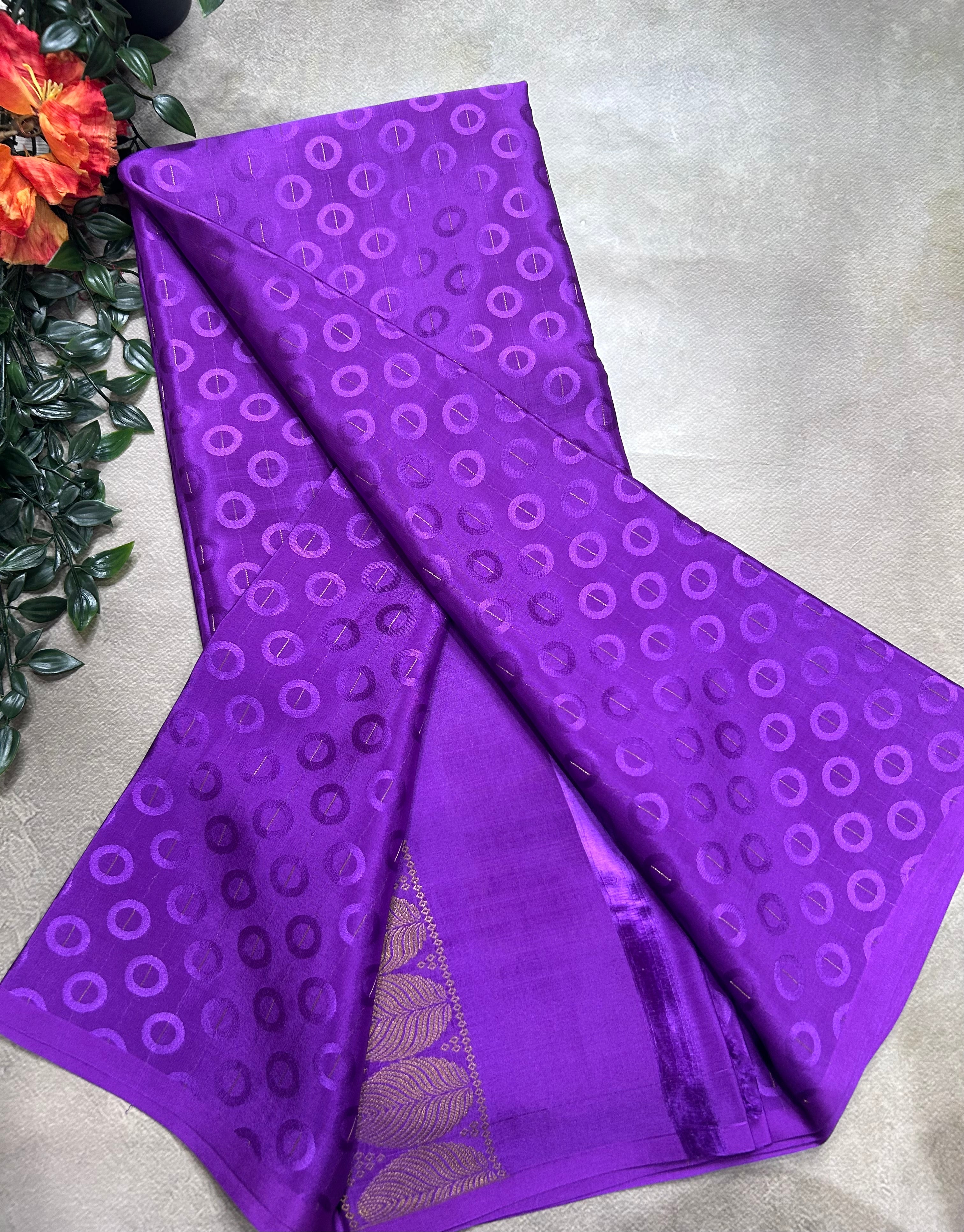 Purple embossed Butta pure mysore silk saree(DMS106)
