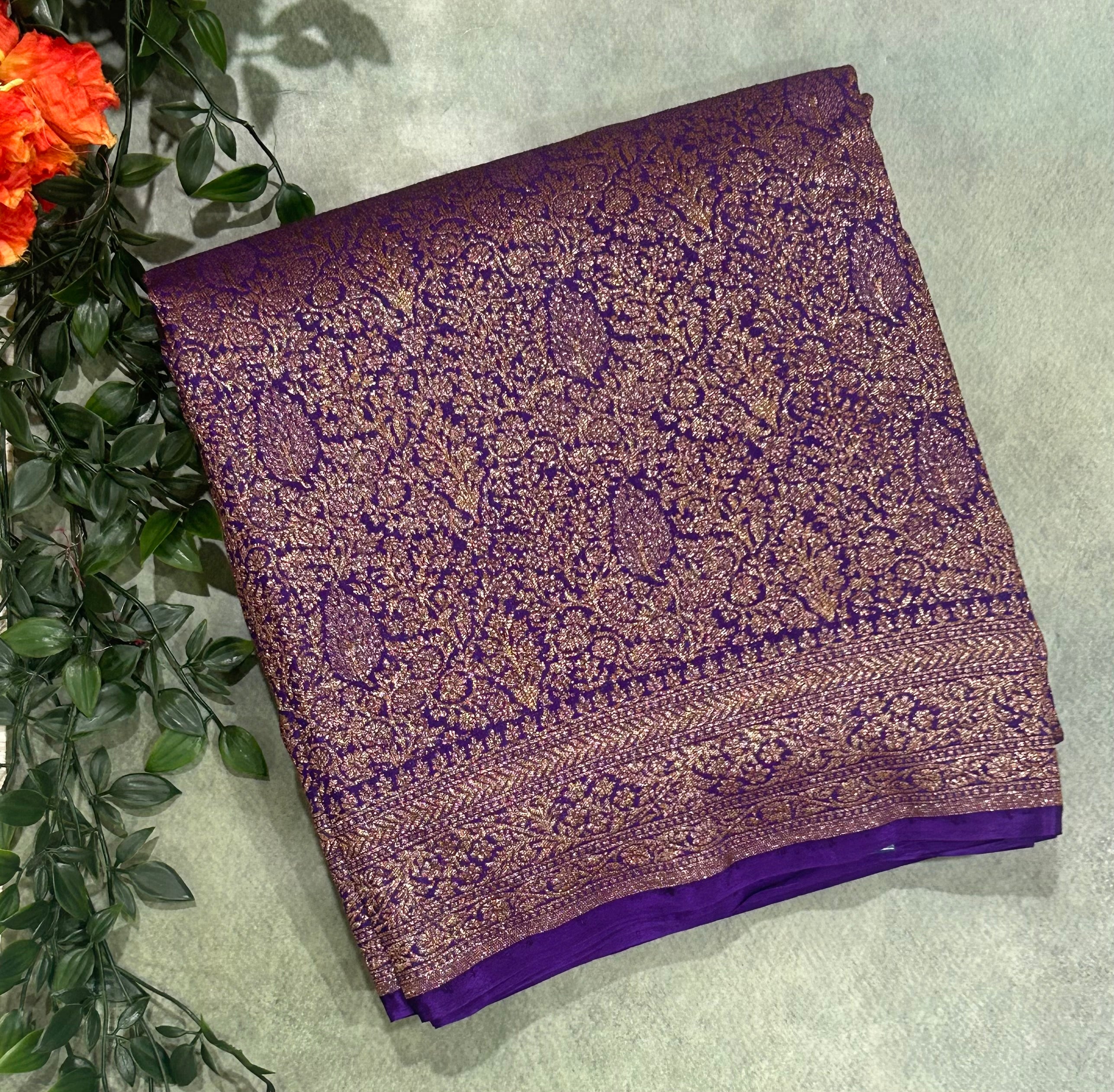 Purple brocade semi Benarasi saree(Rashmika Mandanna Brocade saree)