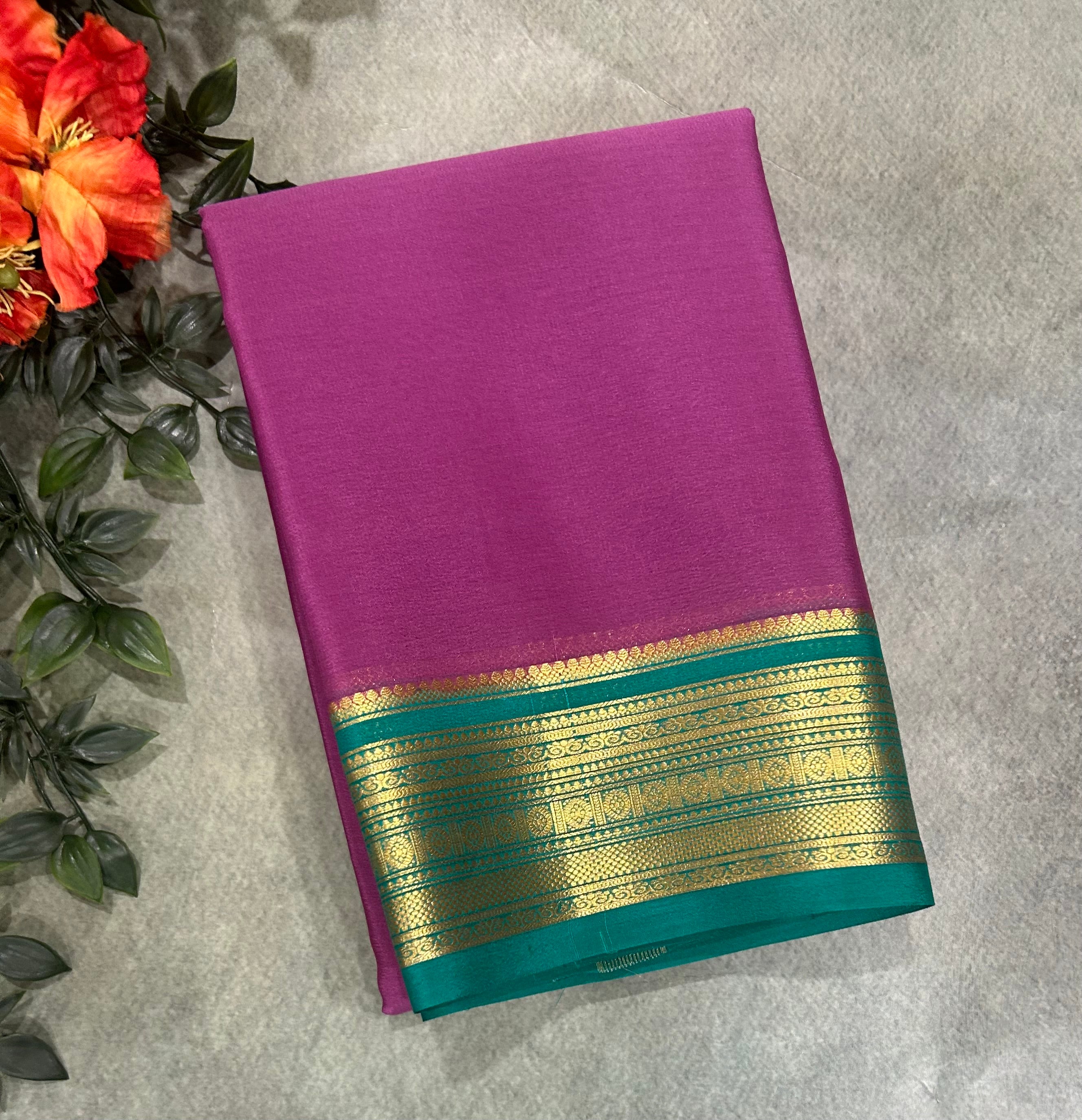 Dark onion Rama green pure Mysore crepe silk saree