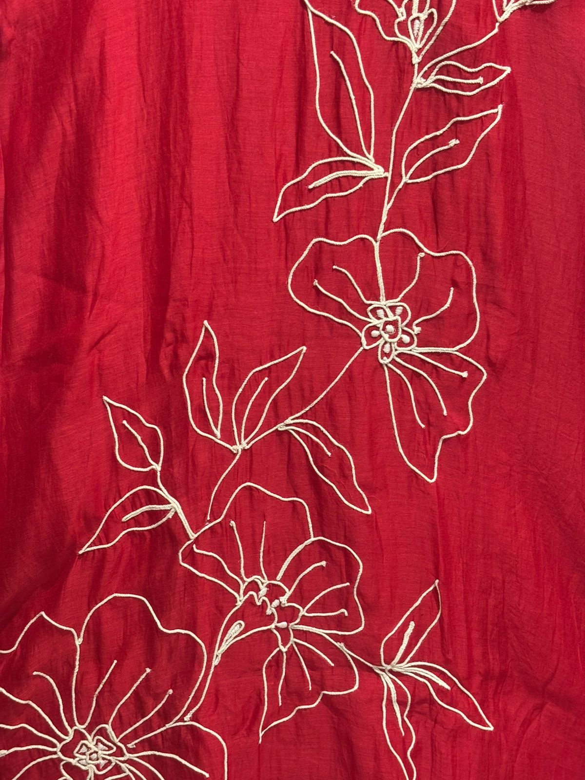 Red Mul Chanderi Thread Work Airline Kurtha