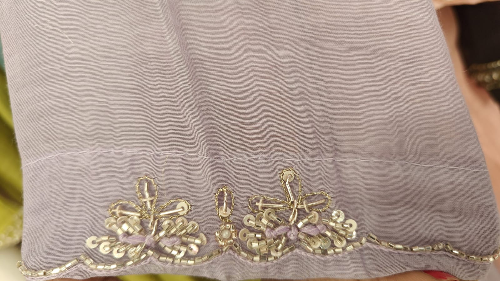 “Pani" Lilac Alia Cut Mul Chanderi silk Kurtha suit with work hand embroidery