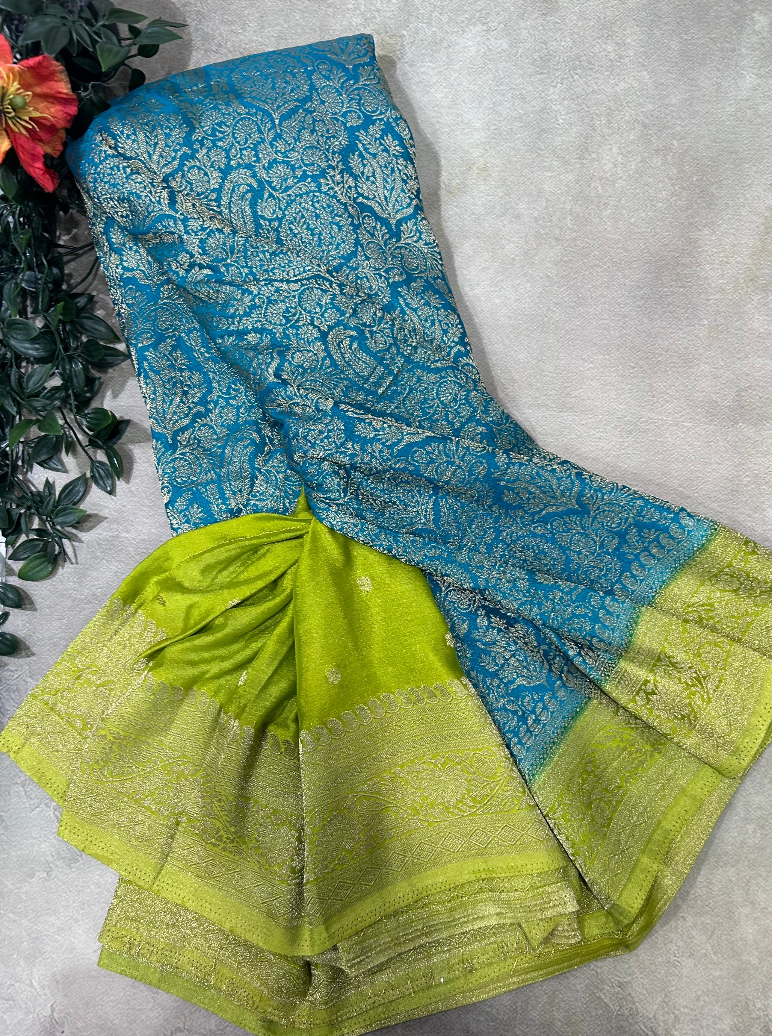 Rama green brocade semi georgette 105 saree