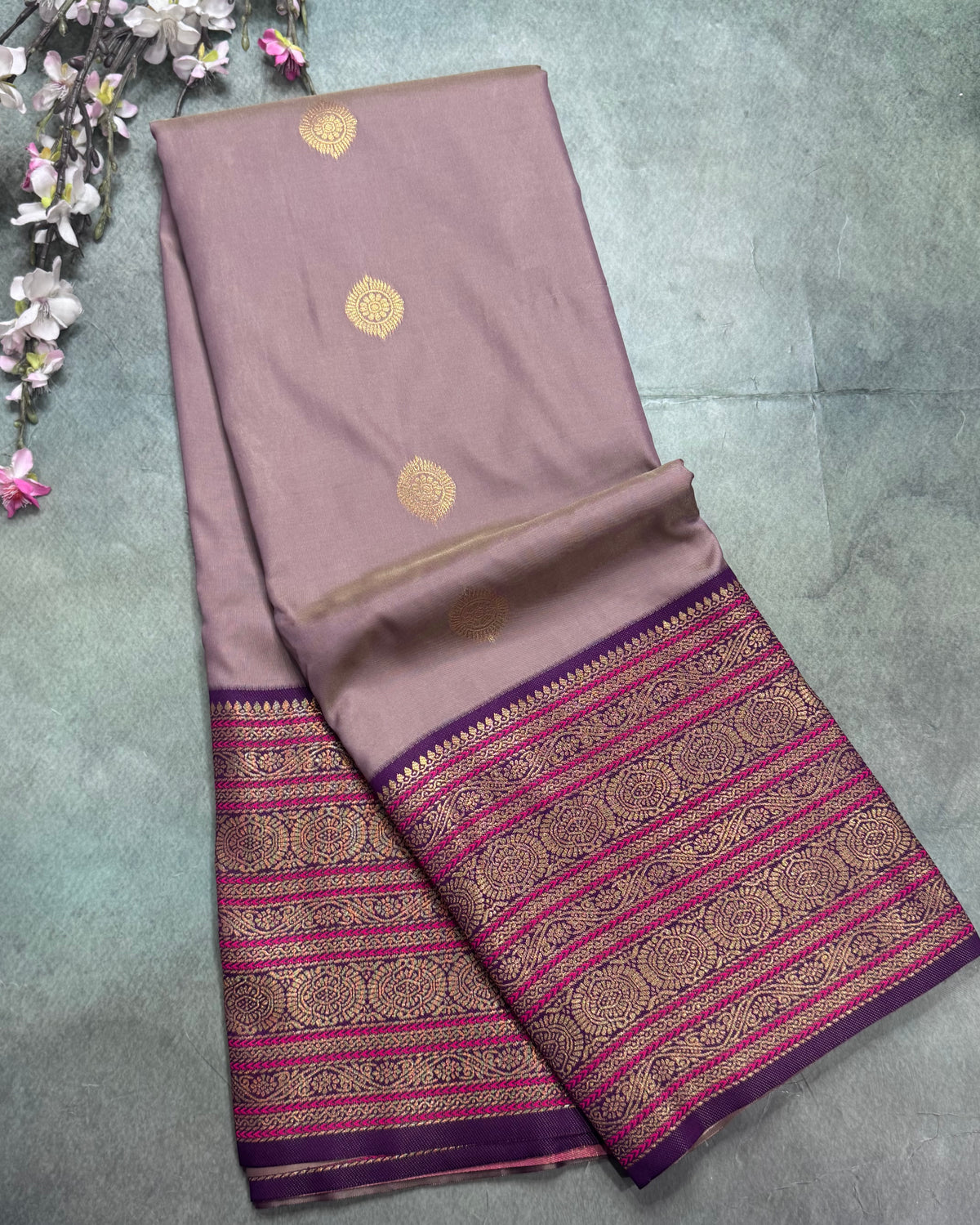 Mauve Kanchi Border Semi Soft Silk Saree 110
