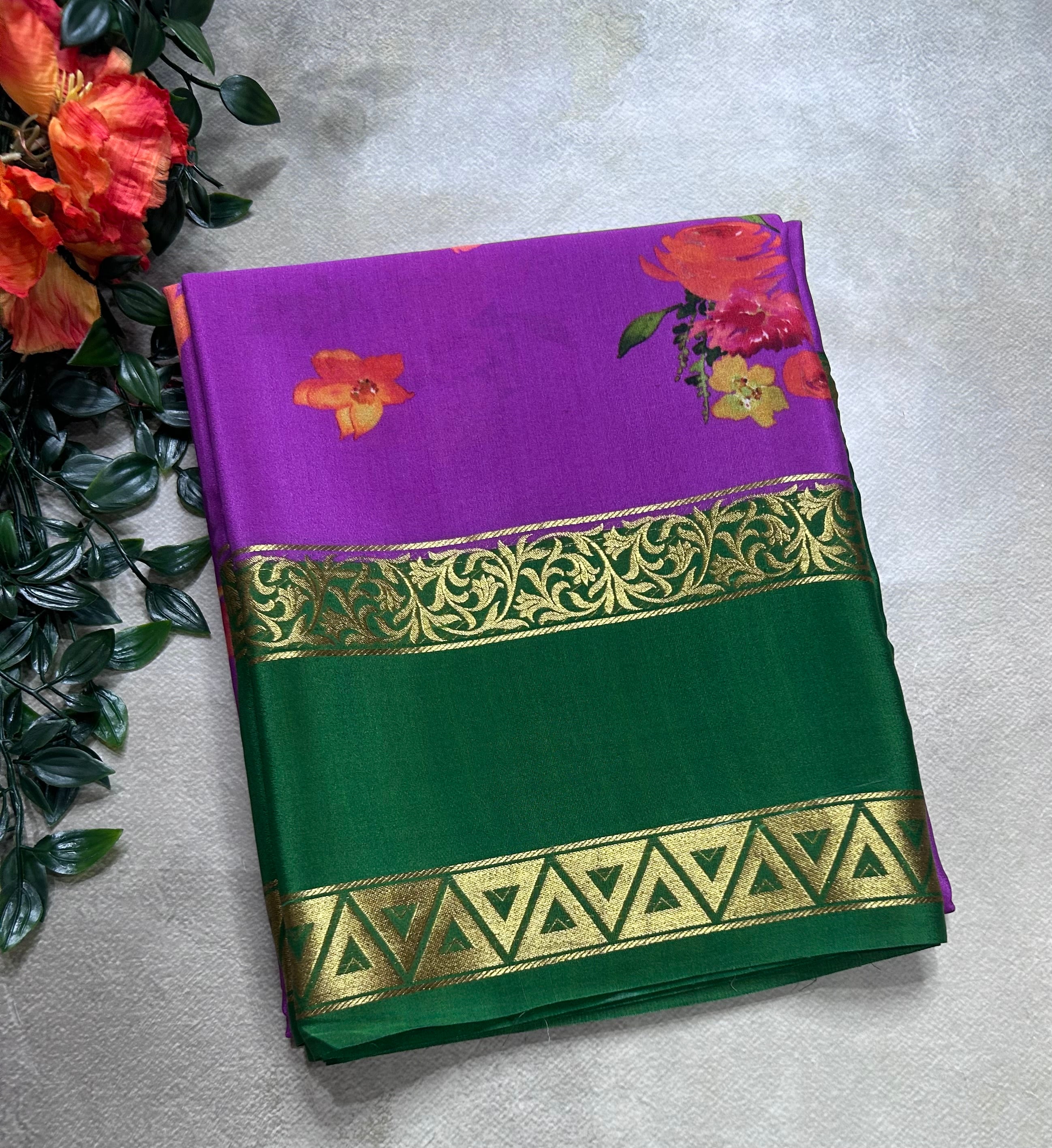Purple digital print pure mysore silk saree(DMS106)