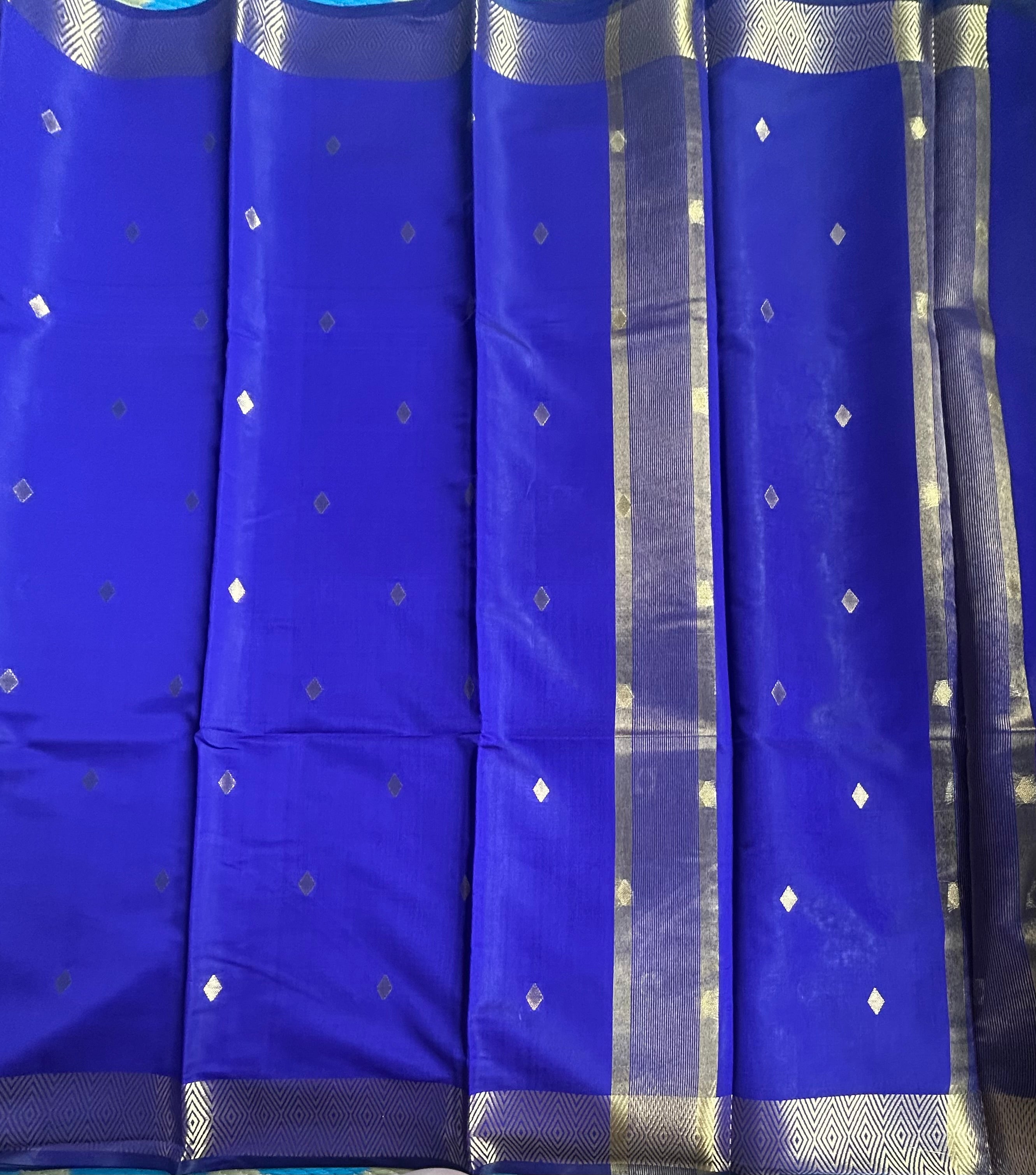 Blue small border semi silk saree