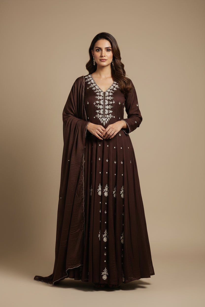 Anarkali Chinnon Hand Embroidery Kurtha 567