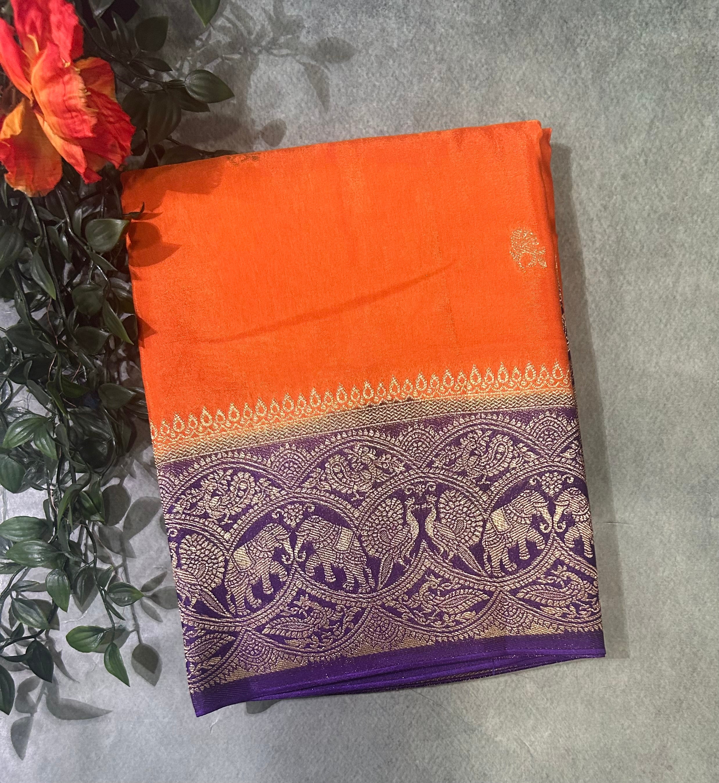 Orange contrast border semi Mysore 105 saree