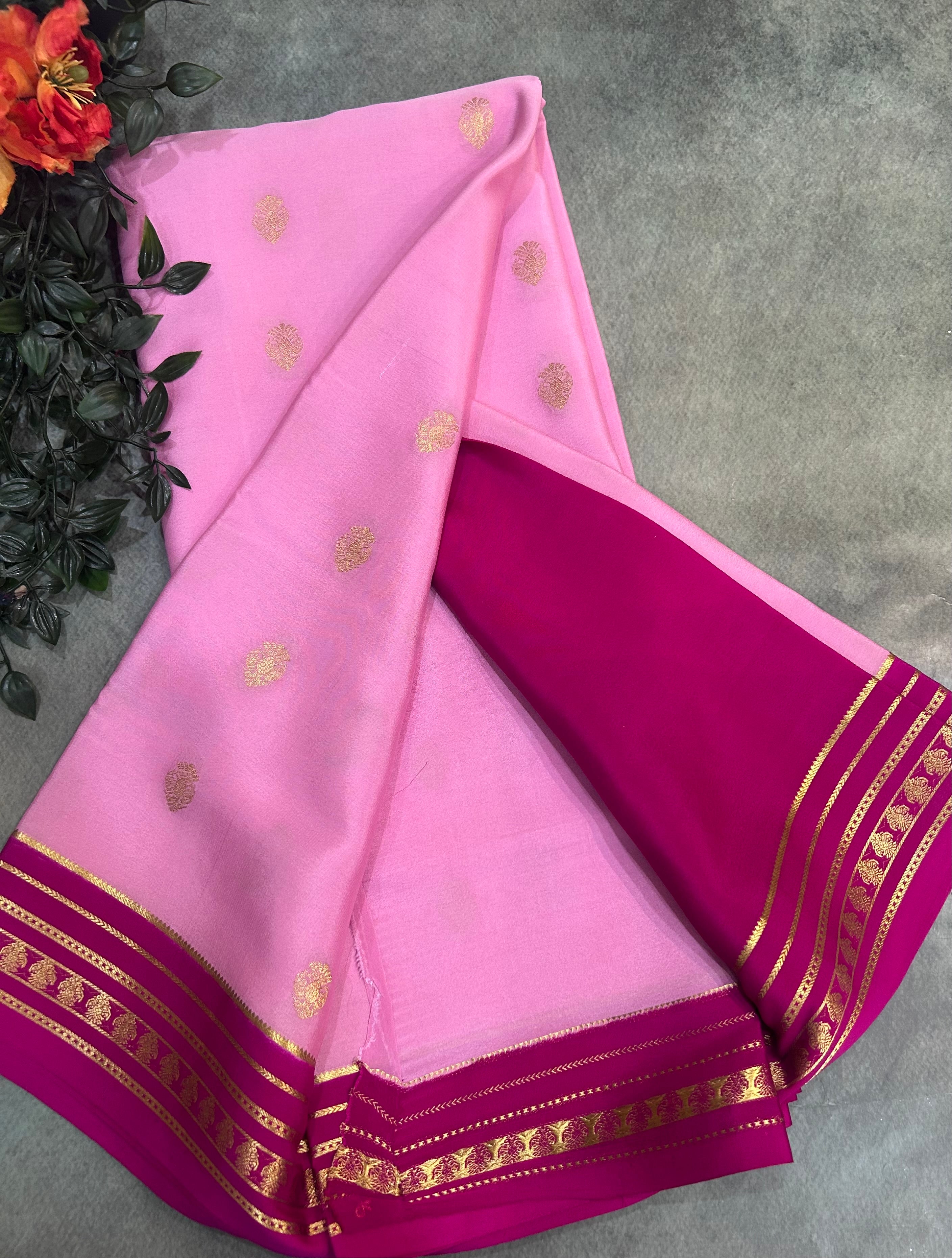 Pastel pink stripes border pure Mysore silk 106 saree