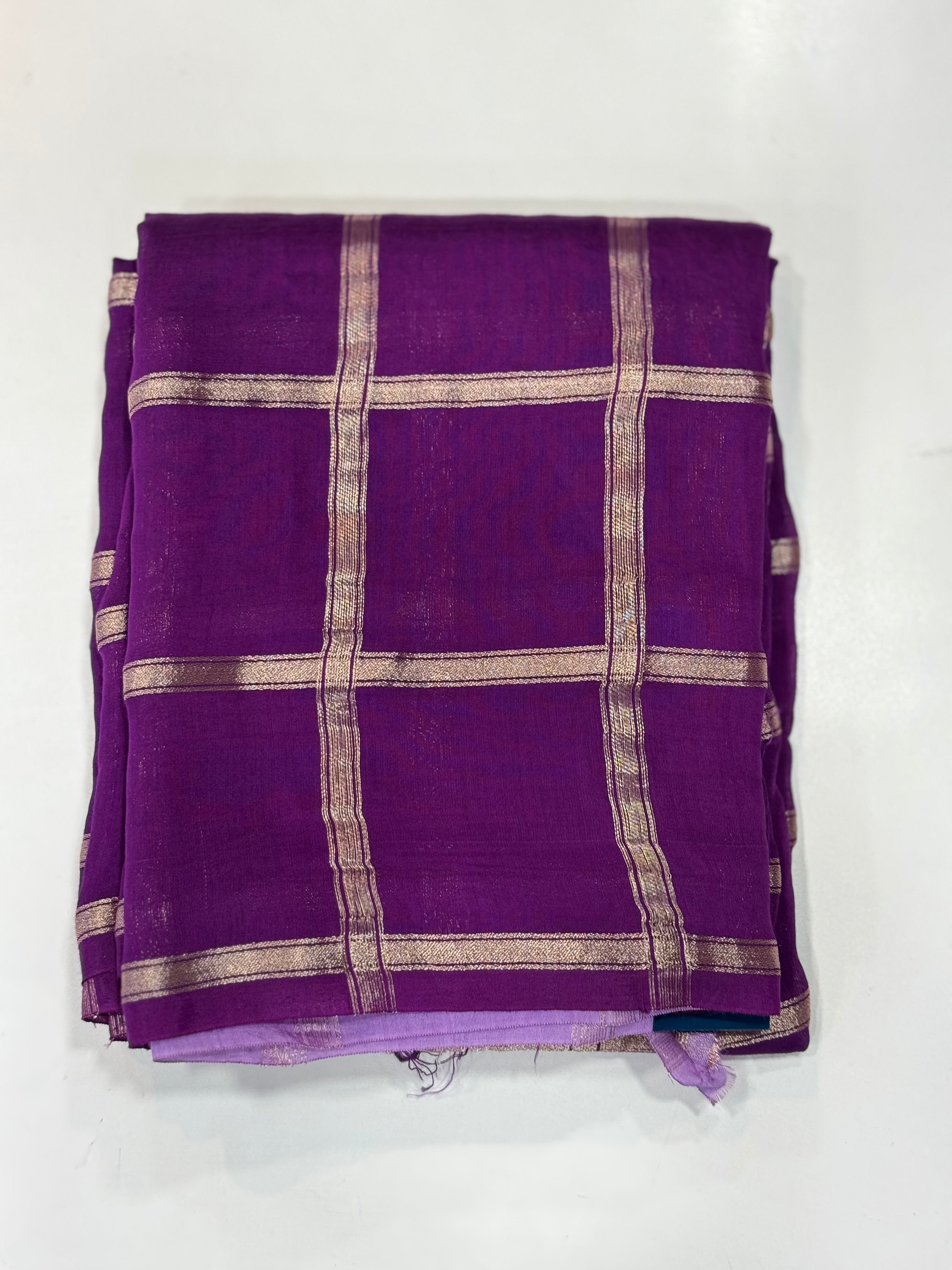 Purple soft tussar crepe checks  saree