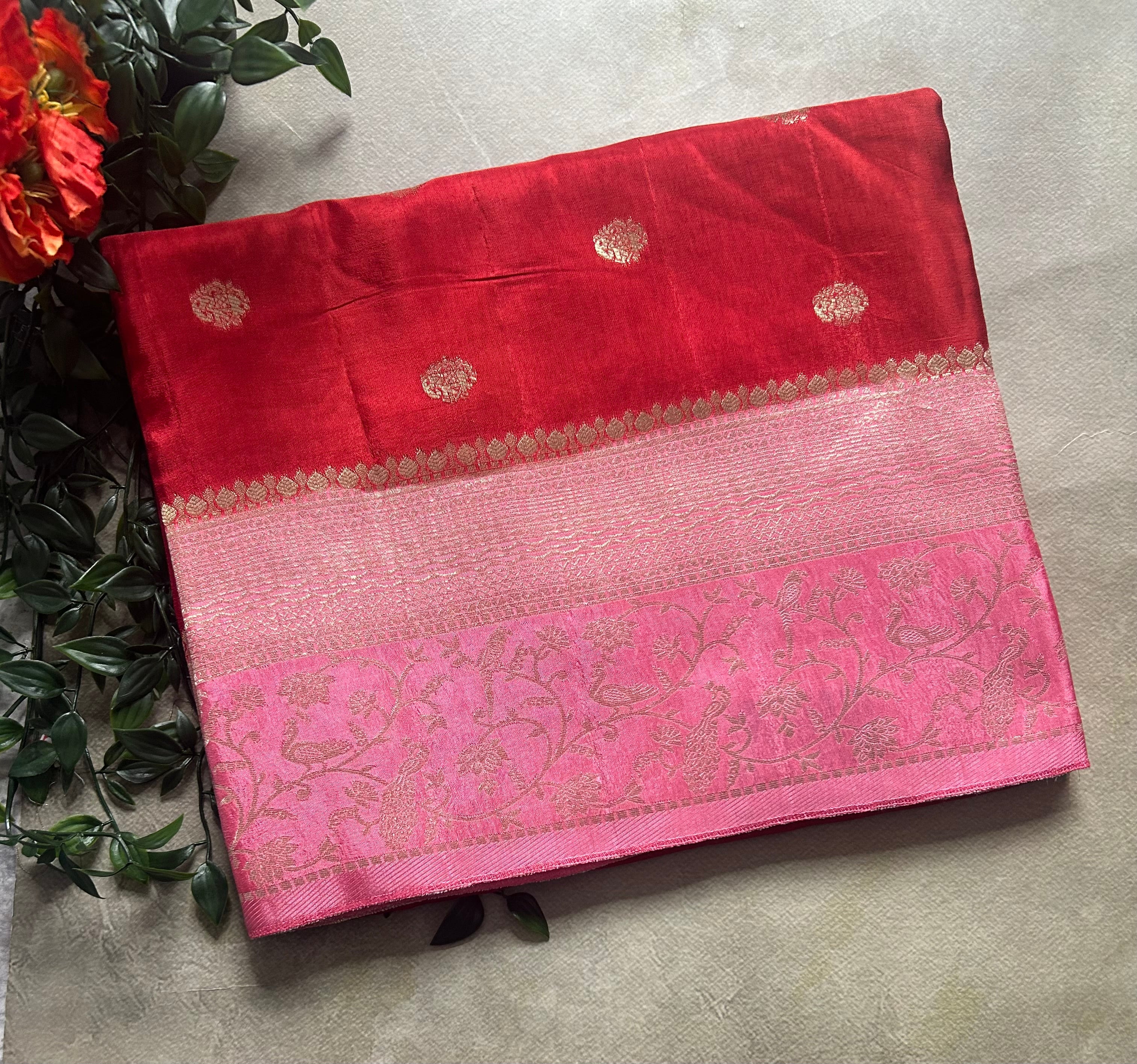Red small Butta satin crepe 103 saree
