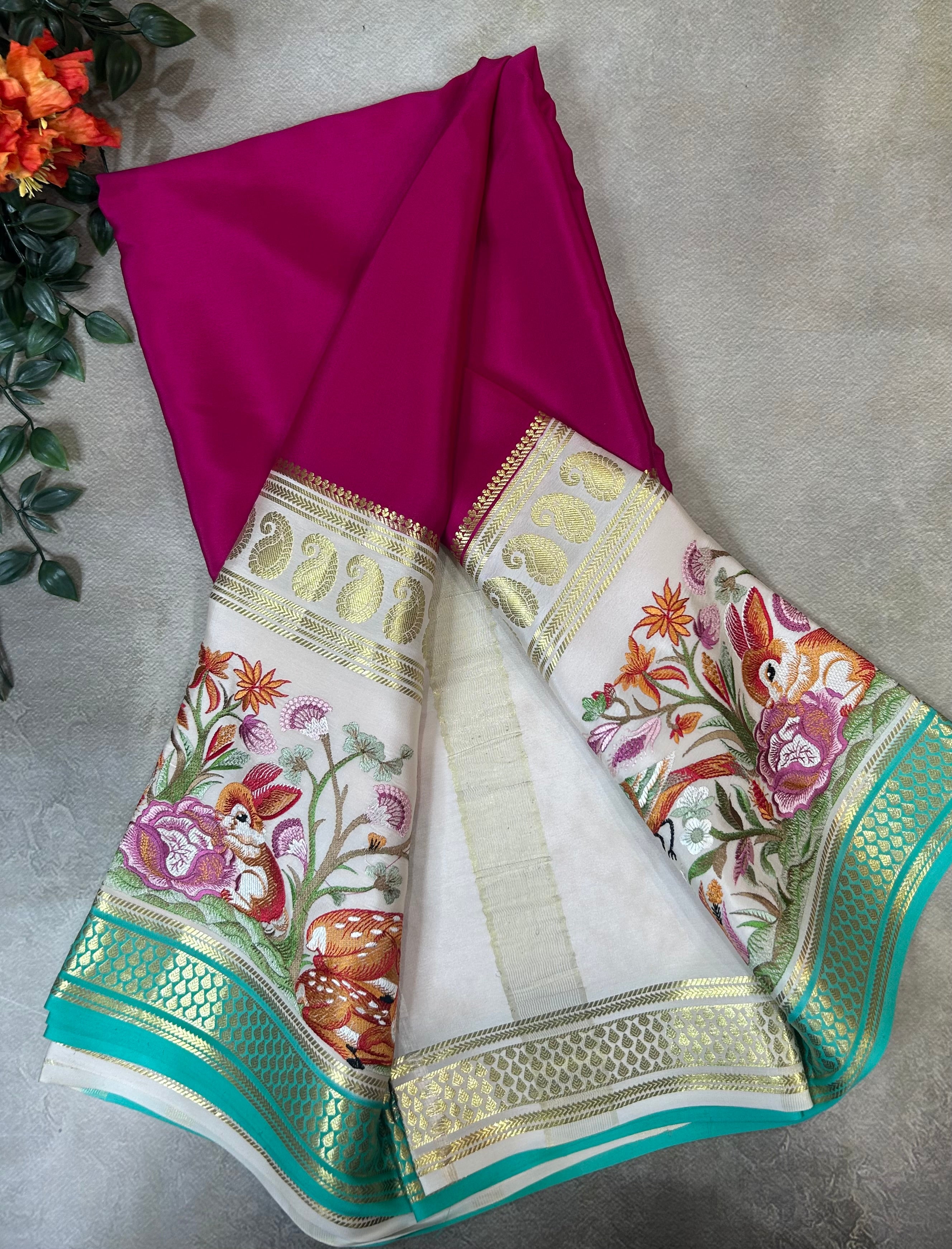 3D embroidery  pure mysore silk-104 saree