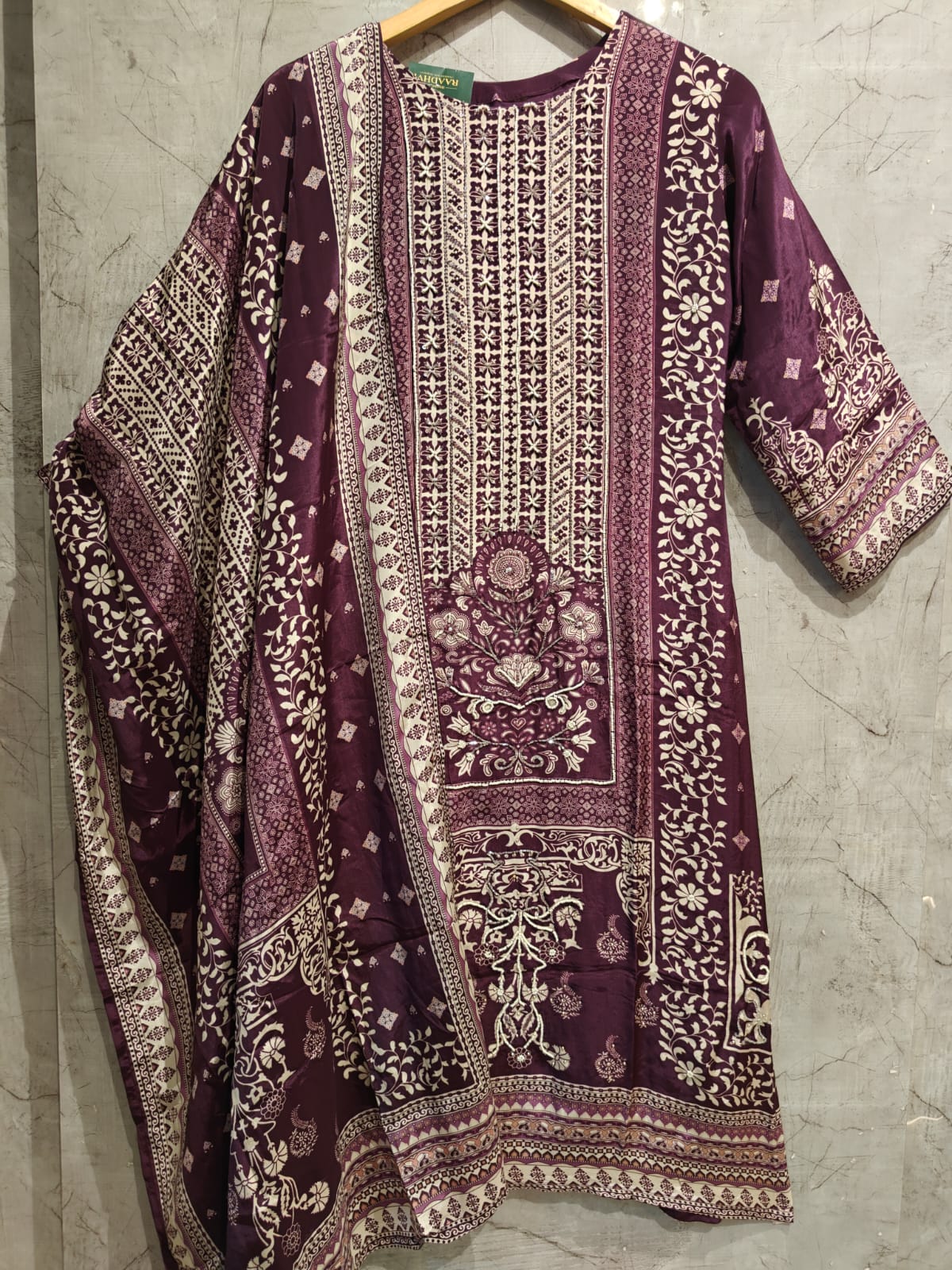 Purple Digital Print Handwork Crepe Kurtha 533
