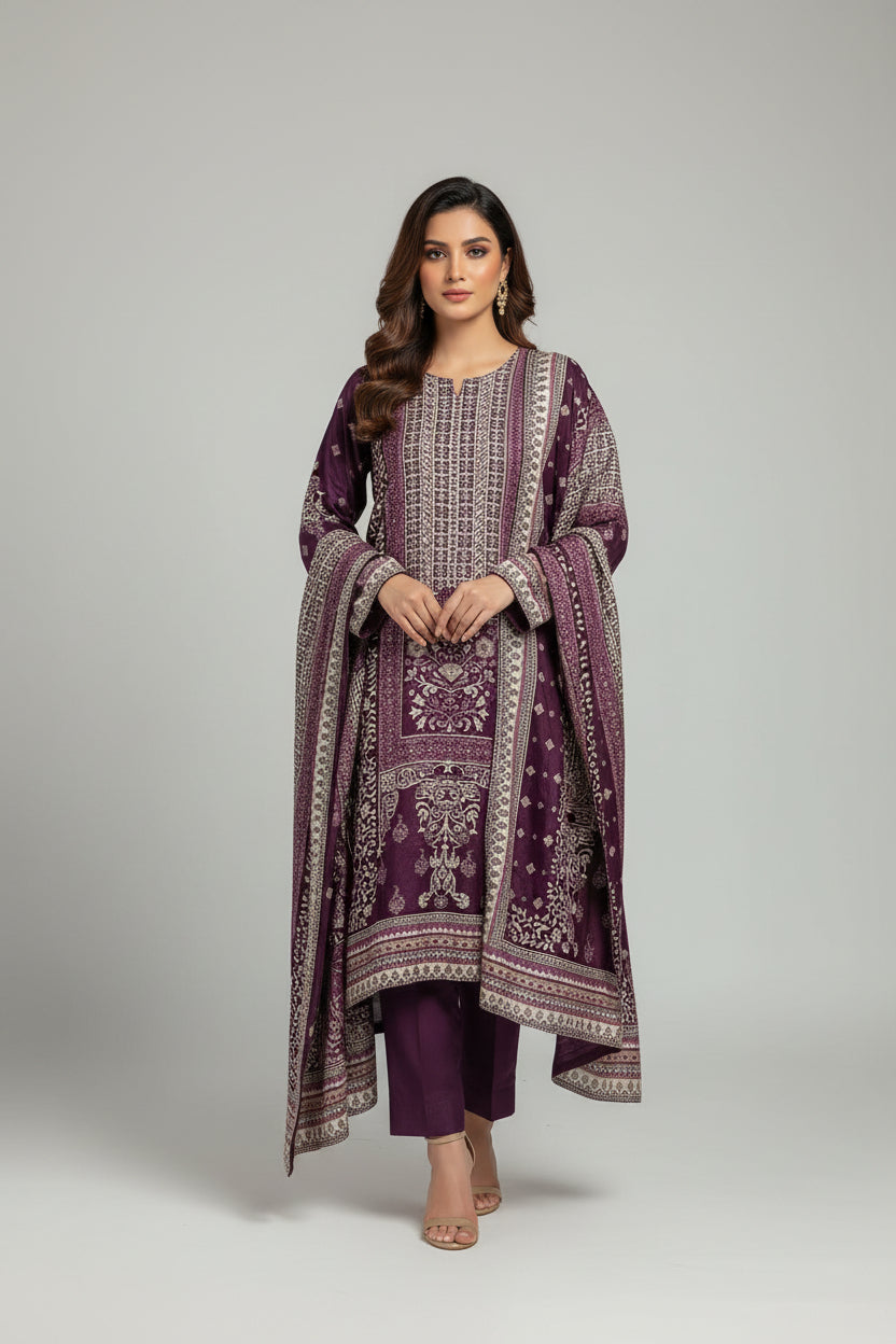 Purple Digital Print Handwork Crepe Kurtha 533