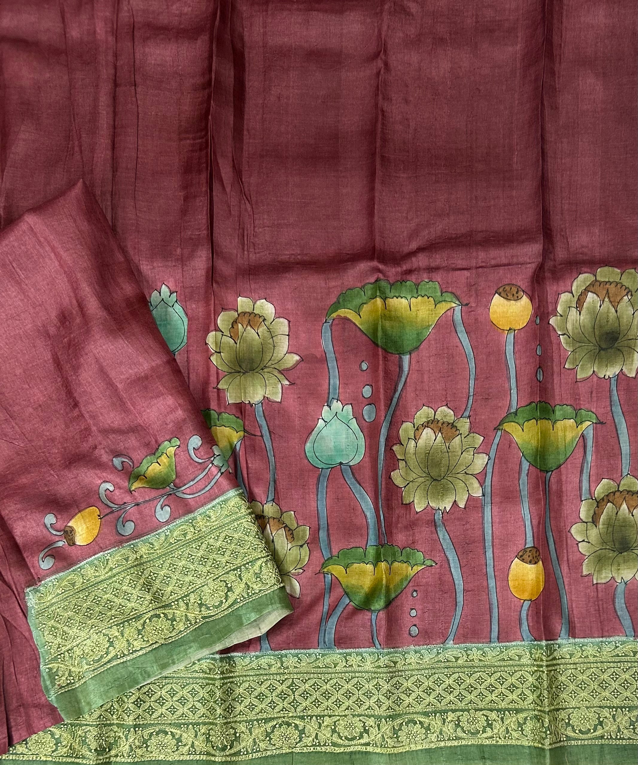 (Maroon pure handloom  tussar silk-12 saree