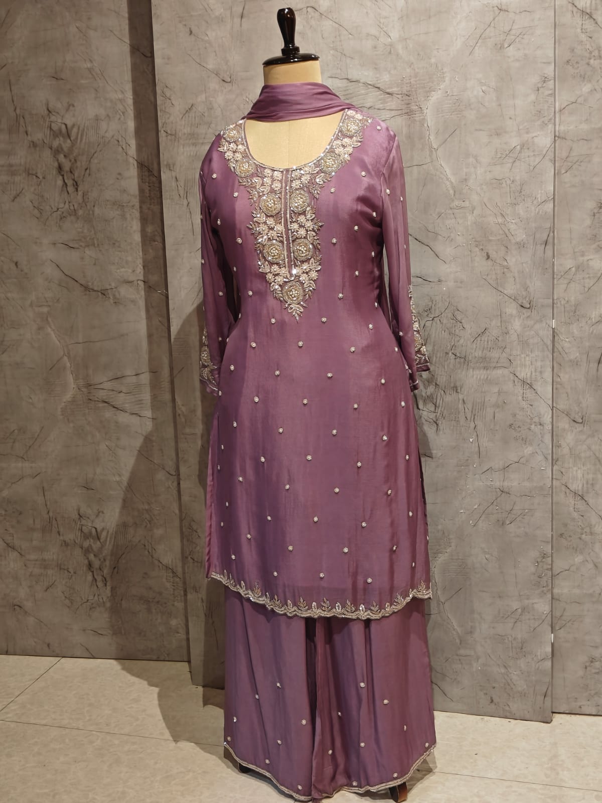 Purple Chinnon Hand Embroidery Sharara Kurtha 301
