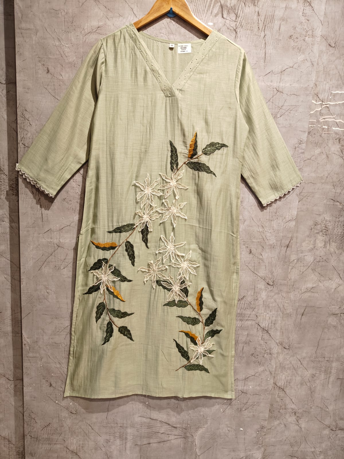 Pista Green pink Mul Chanderi Thread Embroidery A Line Kurtha 63