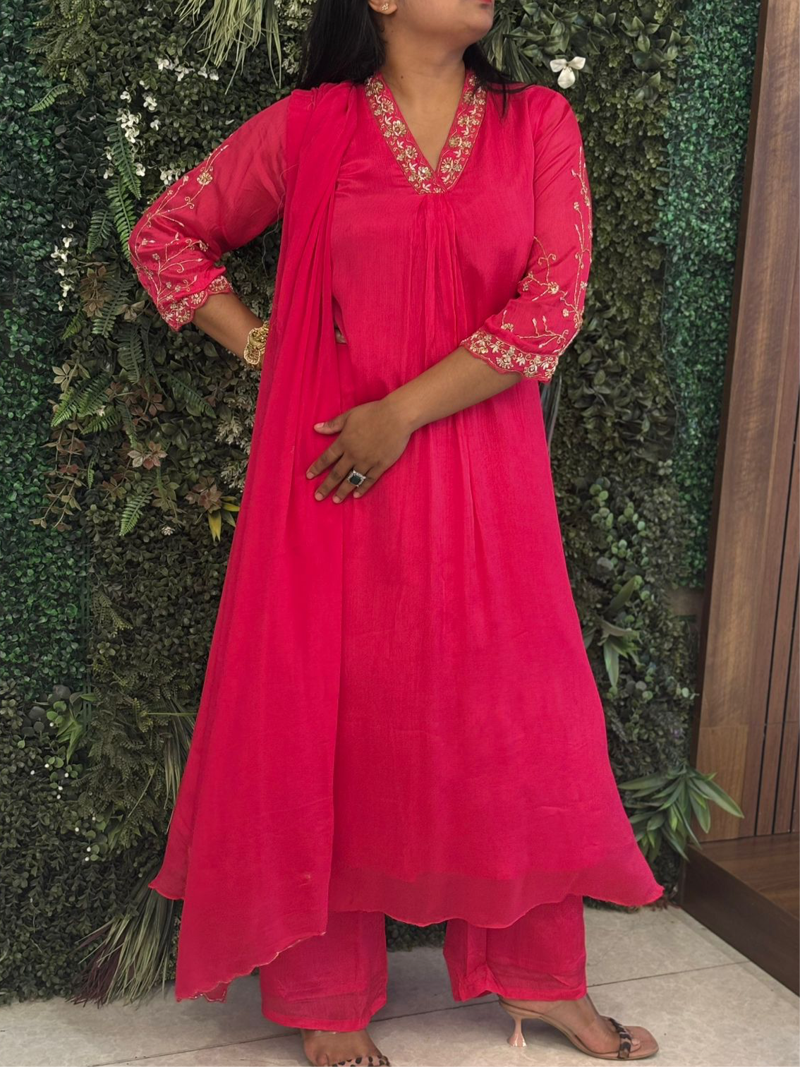 "Piya" Pink Chinnon Handwork Airline Kurtha 345