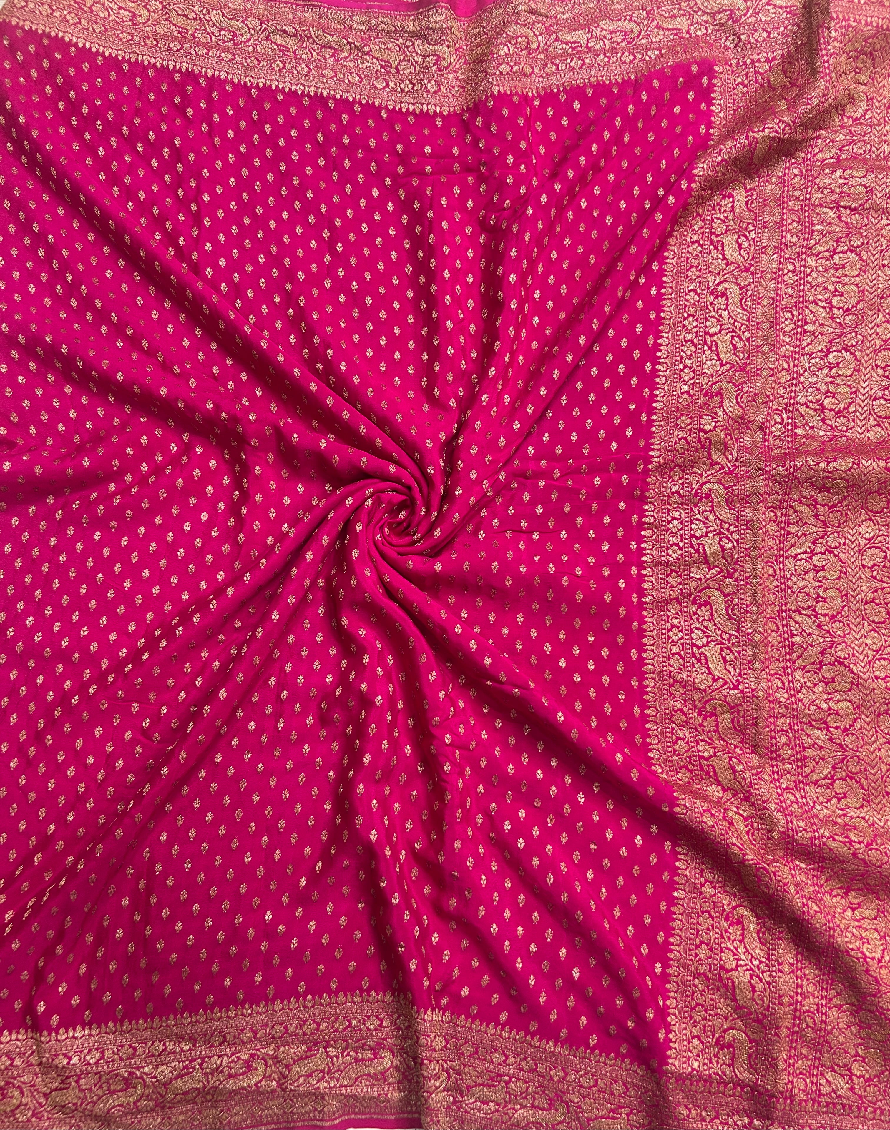 Rani pink small Butta pure Benarasi crepe 105 saree