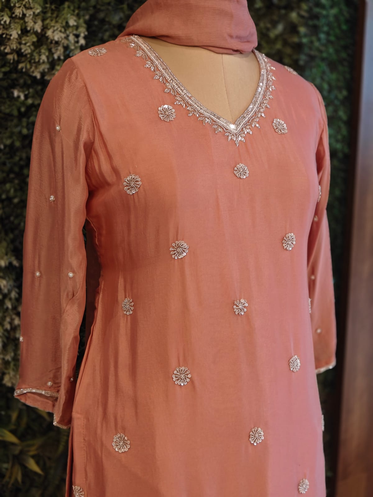 Onion pink Chinnon Hand Embroidery Sharara Kurtha 301