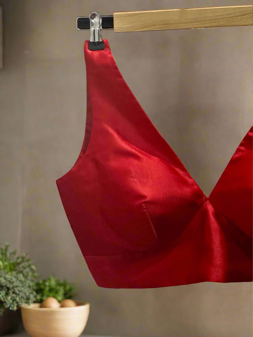 Red satin plain sleeveless blouse