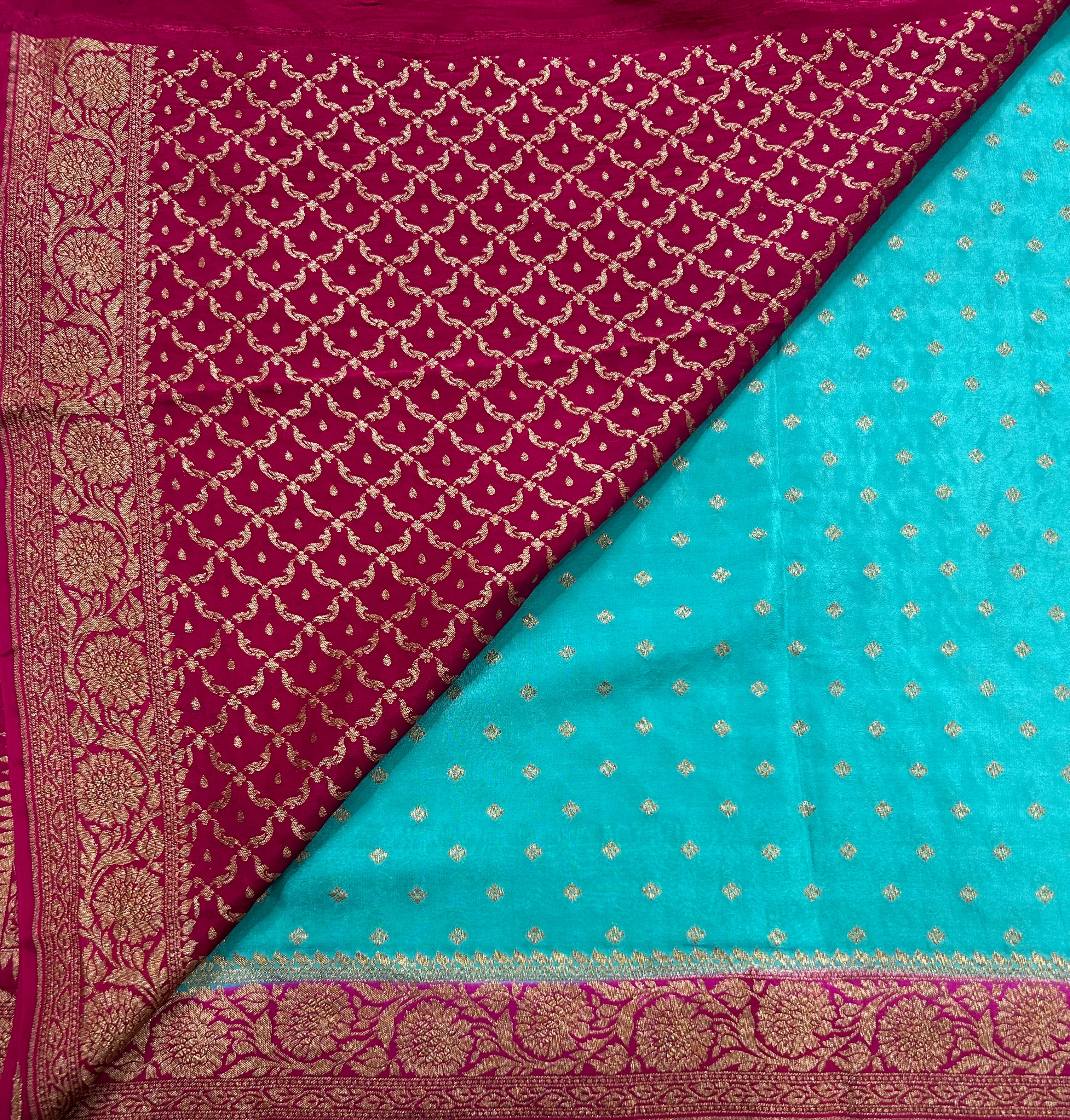 Blue small Butta pure Benarasi crepe 106 saree