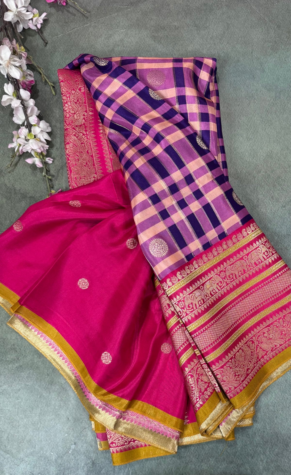 Purple Checks Semi Crepe Saree 110