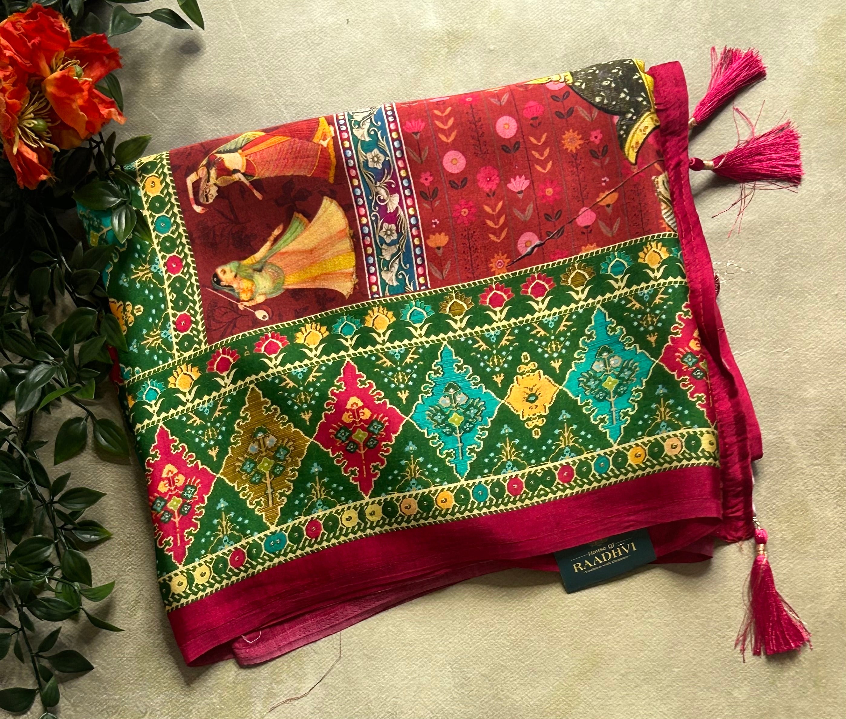 Multicolour digital printed modal crepe 103 saree