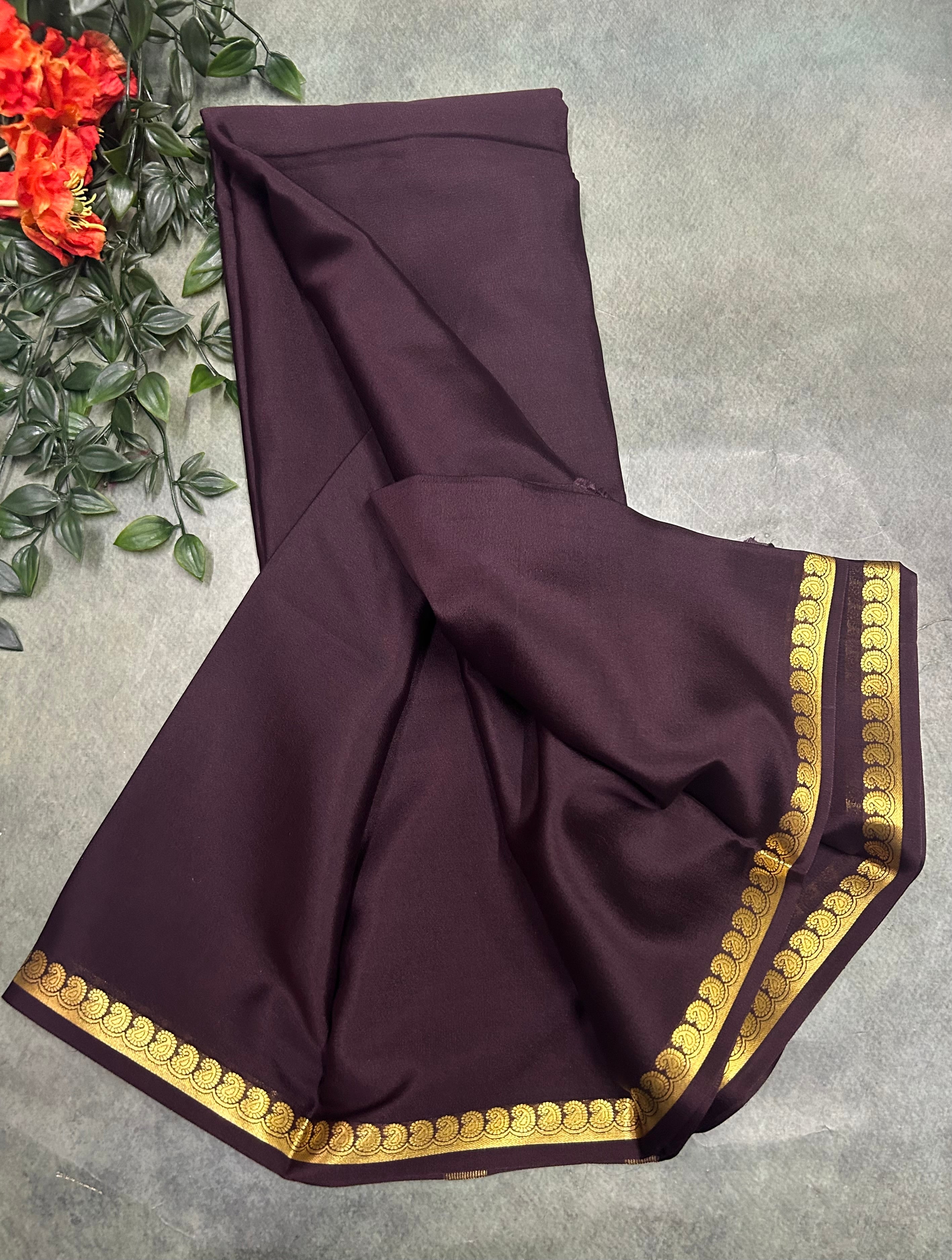 Dark wine pure Mysore crepe silk saree