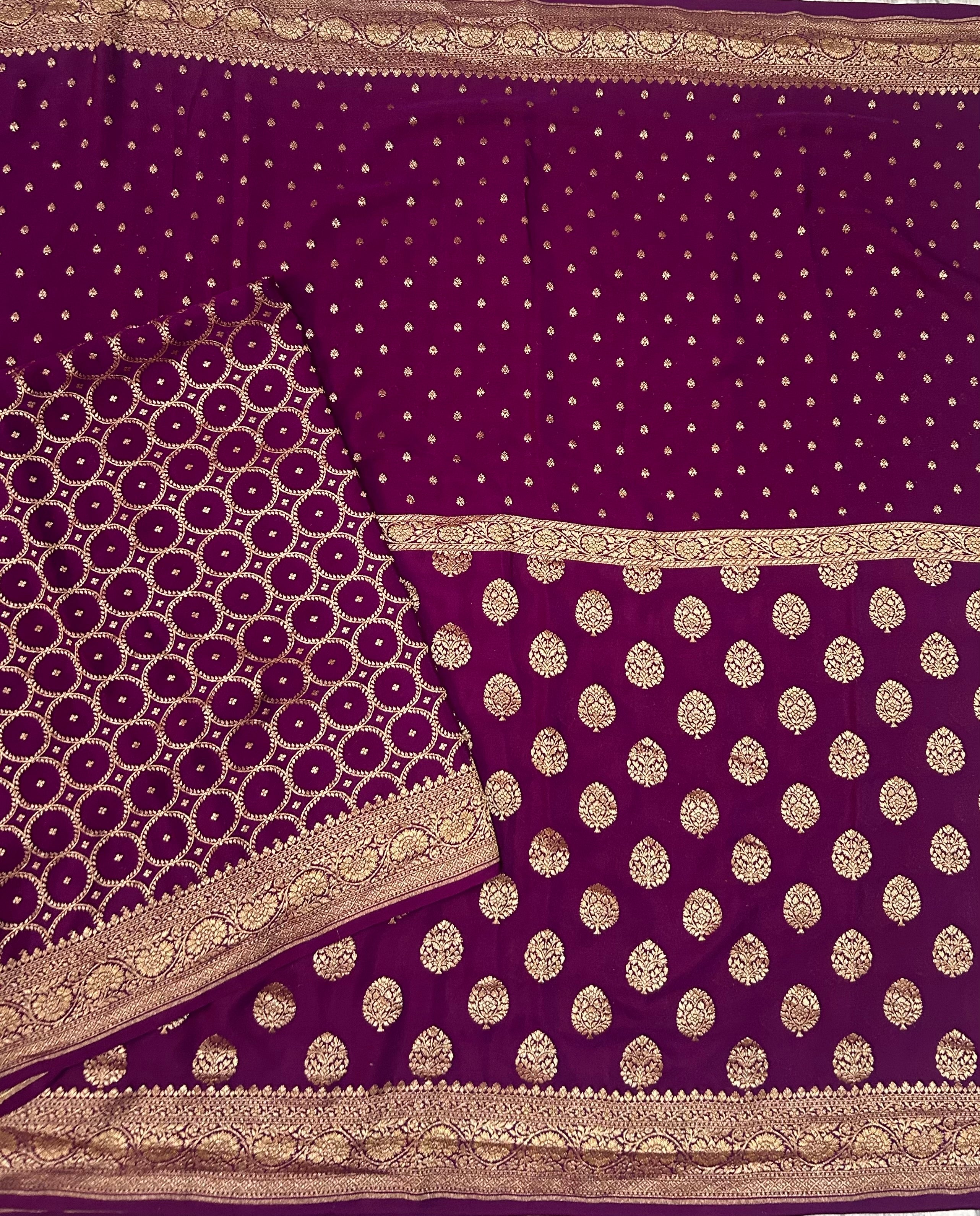 Purple small n big butta pure benarasi crepe 103 saree