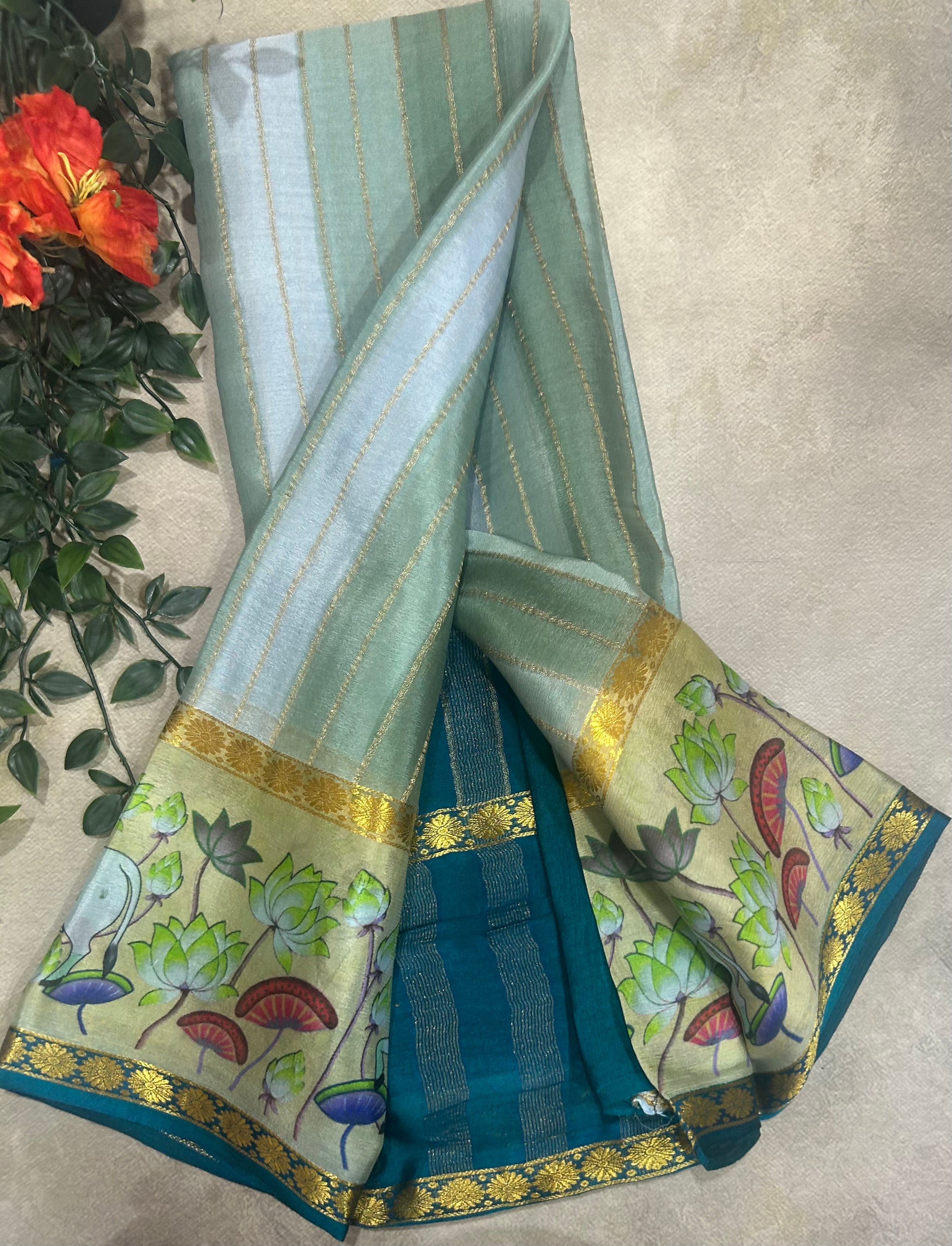 Rankart kalamkari border pure wrinkle 103 crepe silk saree