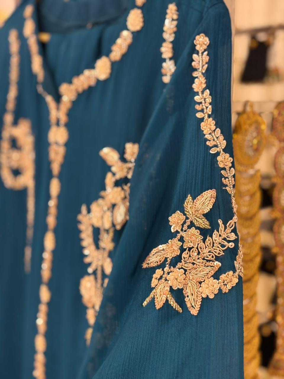 Blue Desinger handwork kurtha set with Handwork