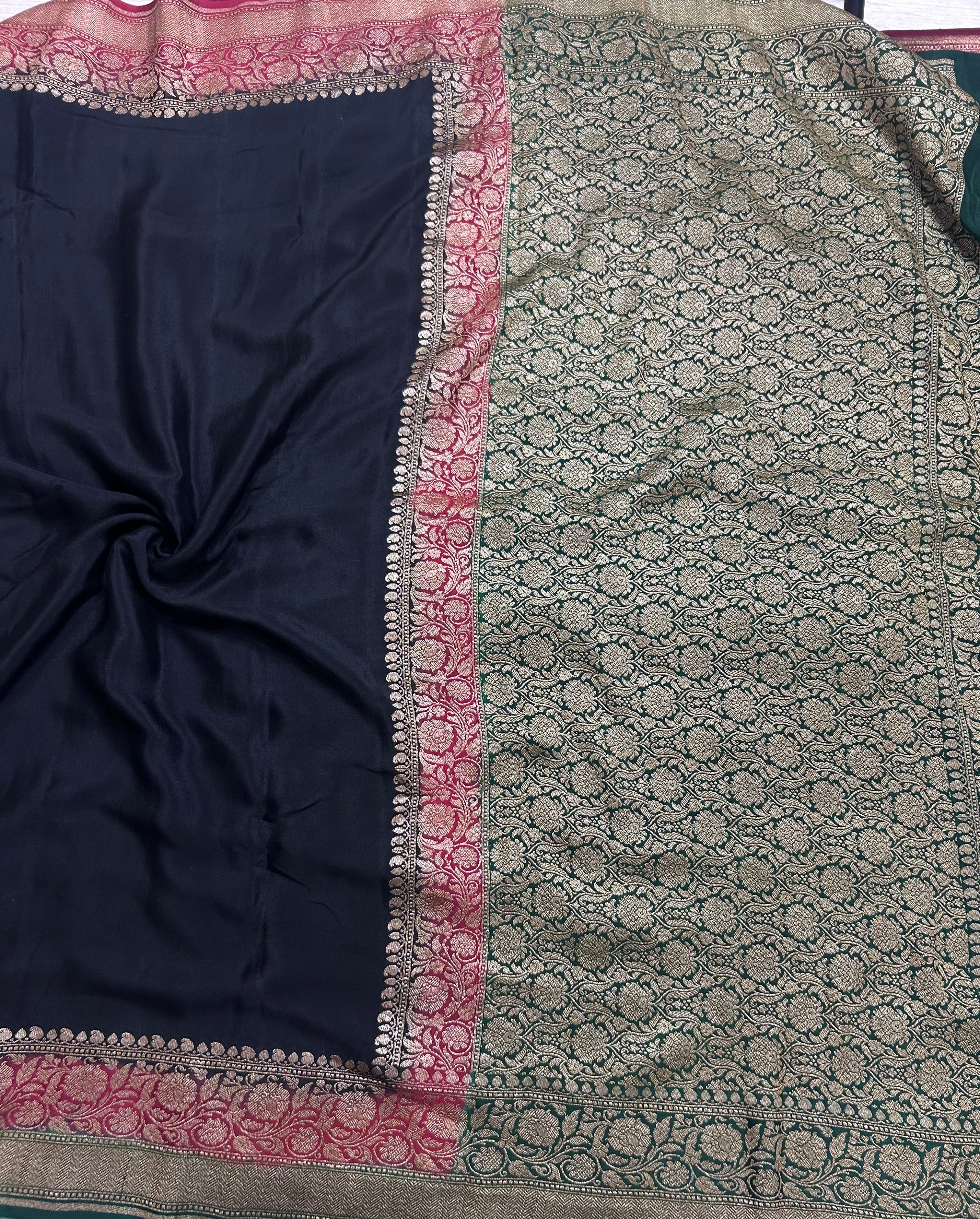 Black plain pure benarasi 106 crepe silk saree