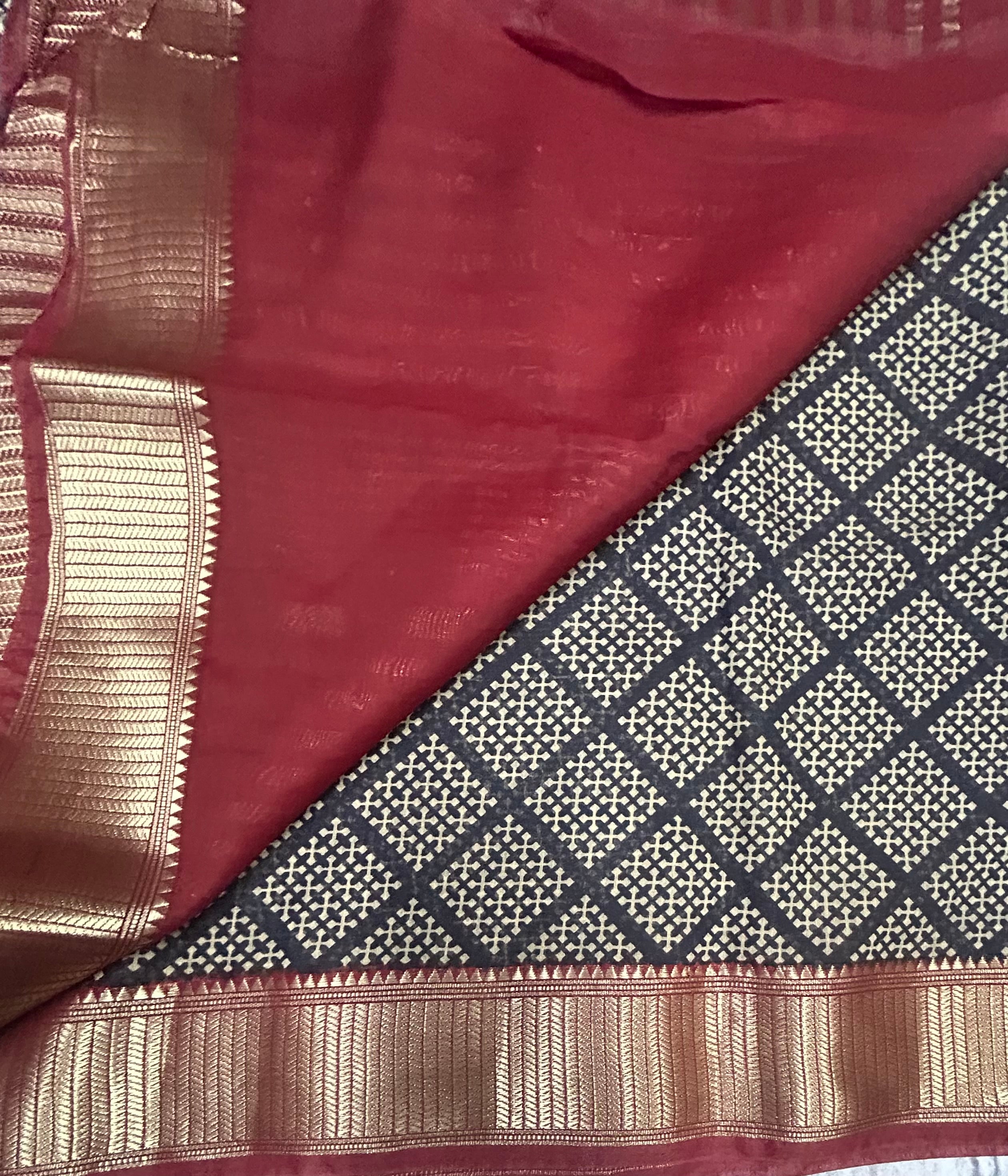 Black small Border soft Tussar crêpe Saree