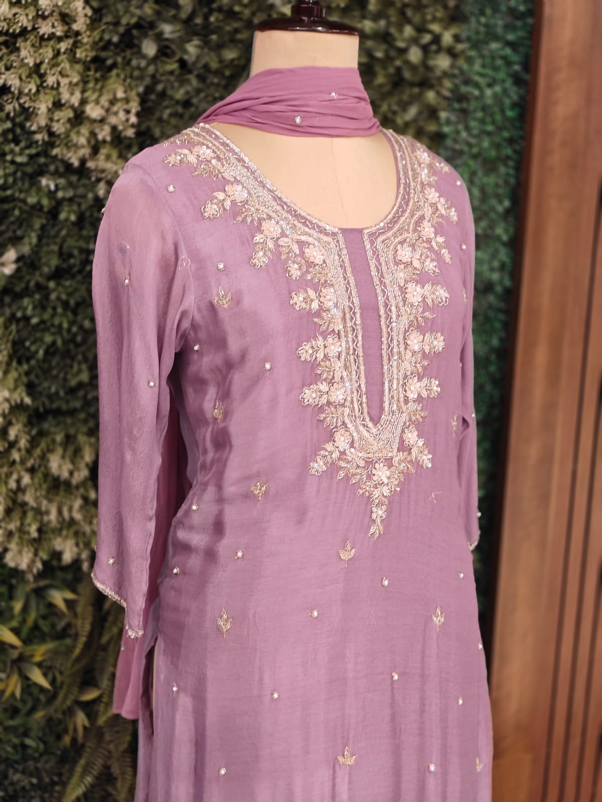 Purple Chinnon Hand Embroidery Sharara Kurtha 301
