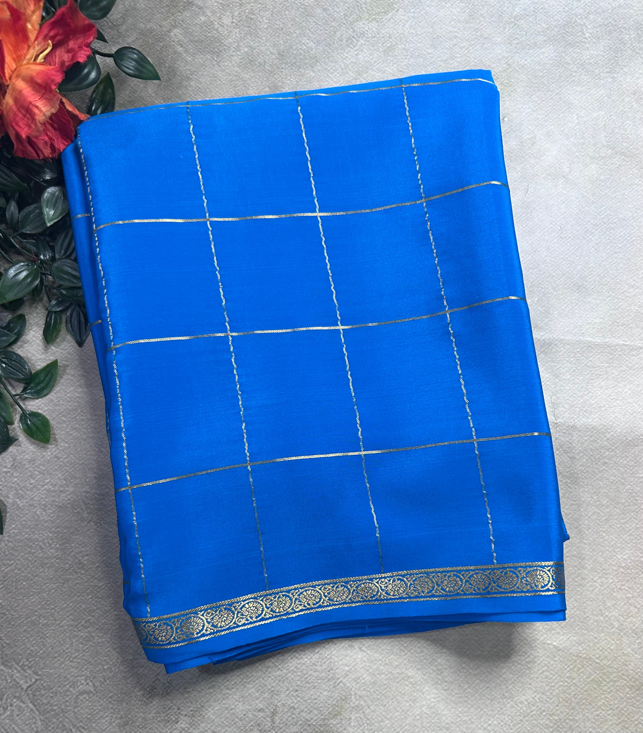 Blue big checks pure Mysore silk 106 saree