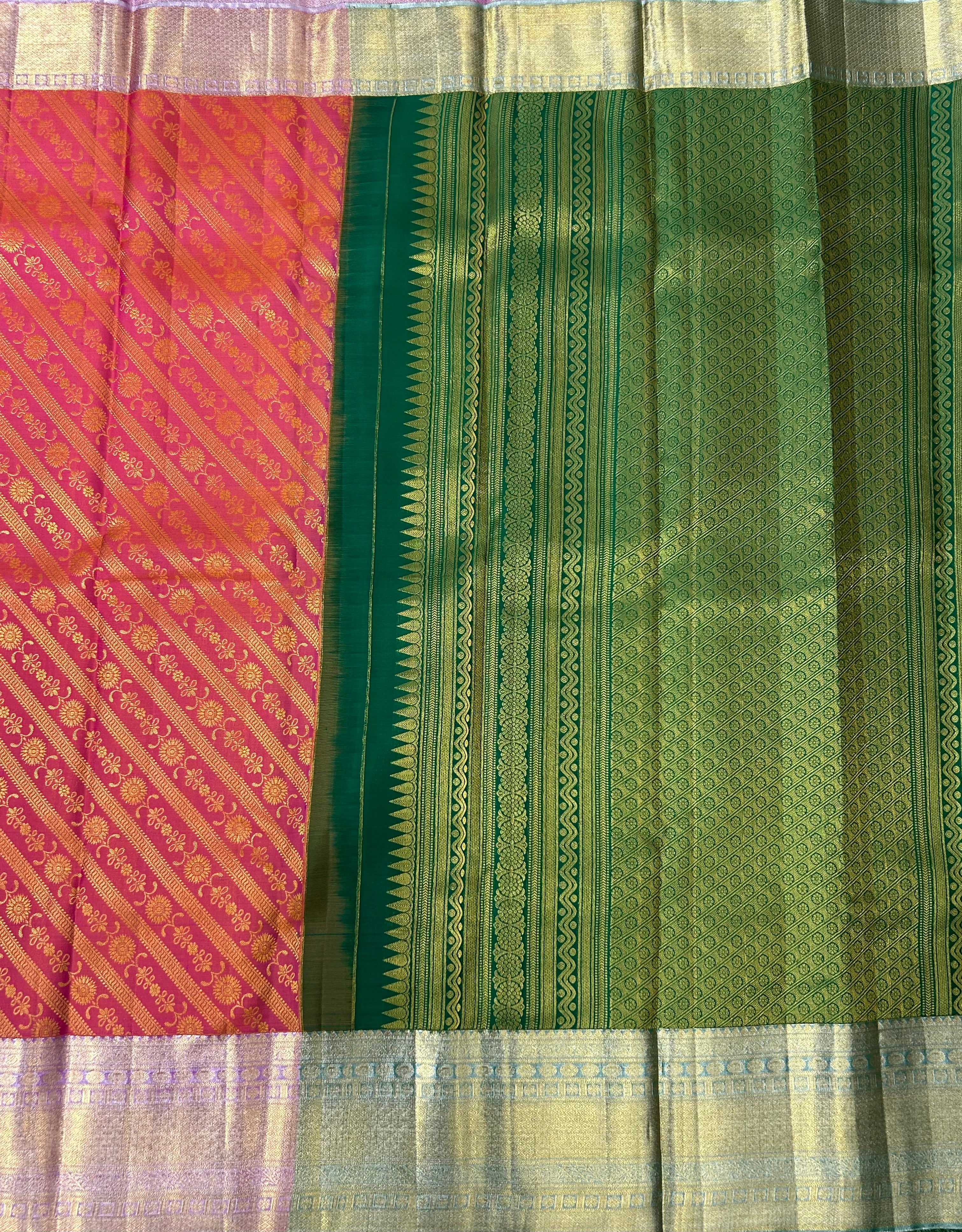 Pink stripes pure kanchipuram silk saree